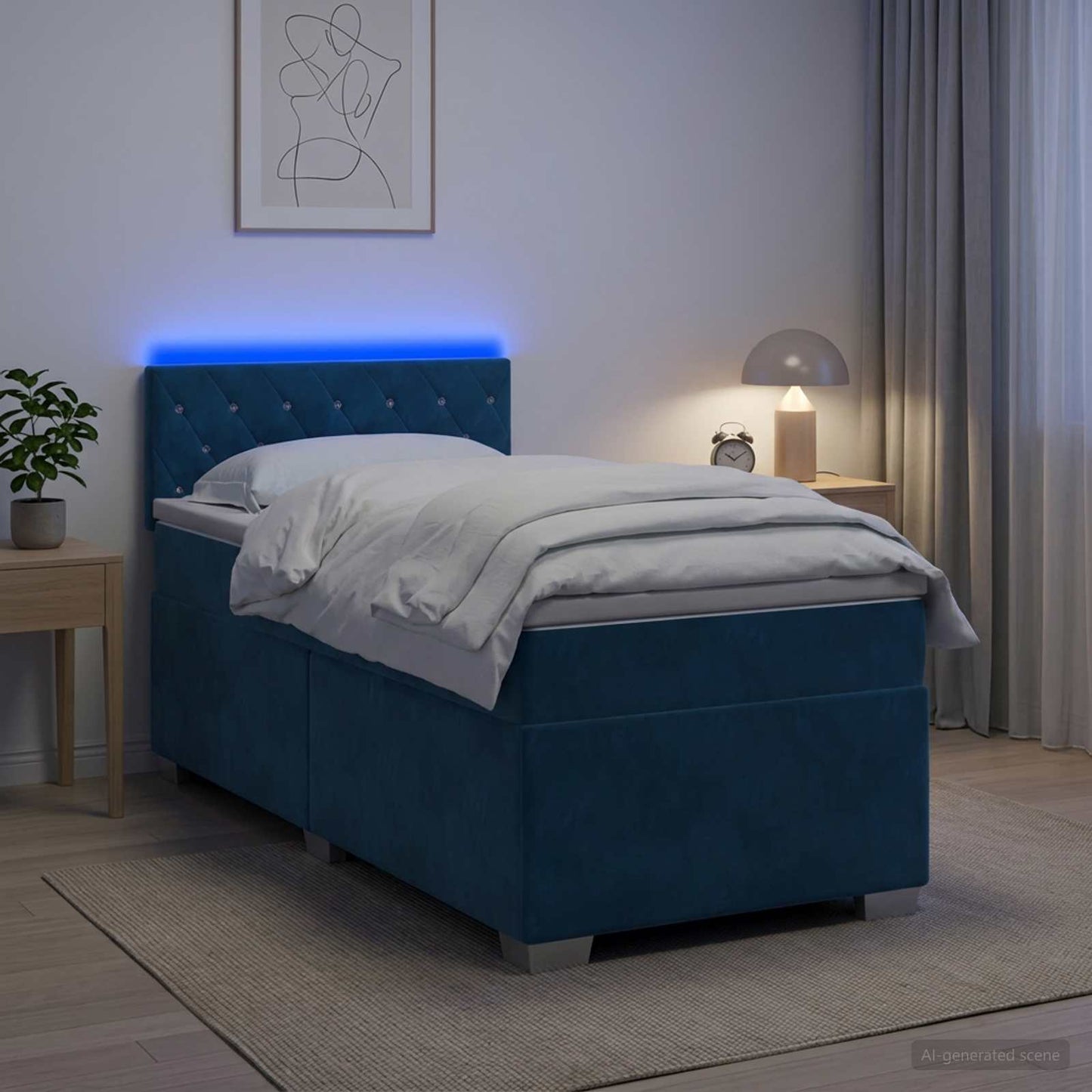 vidaXL Κρεβάτι Box Spring με Στρώμα και LED Μπλε 80 x 200 cm Βελούδο
