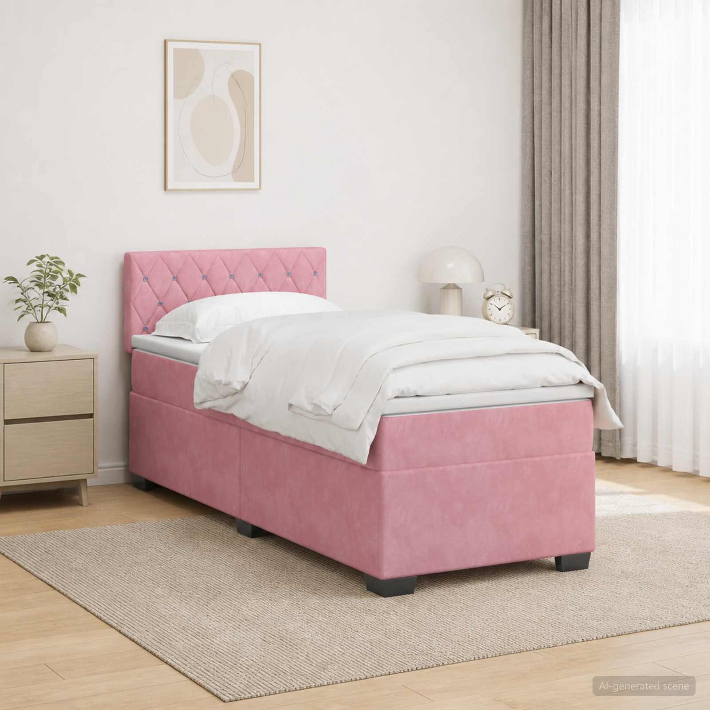 vidaXL Κρεβάτι Box Spring με Στρώμα και LED Ροζ 80 x 200 cm Βελούδο
