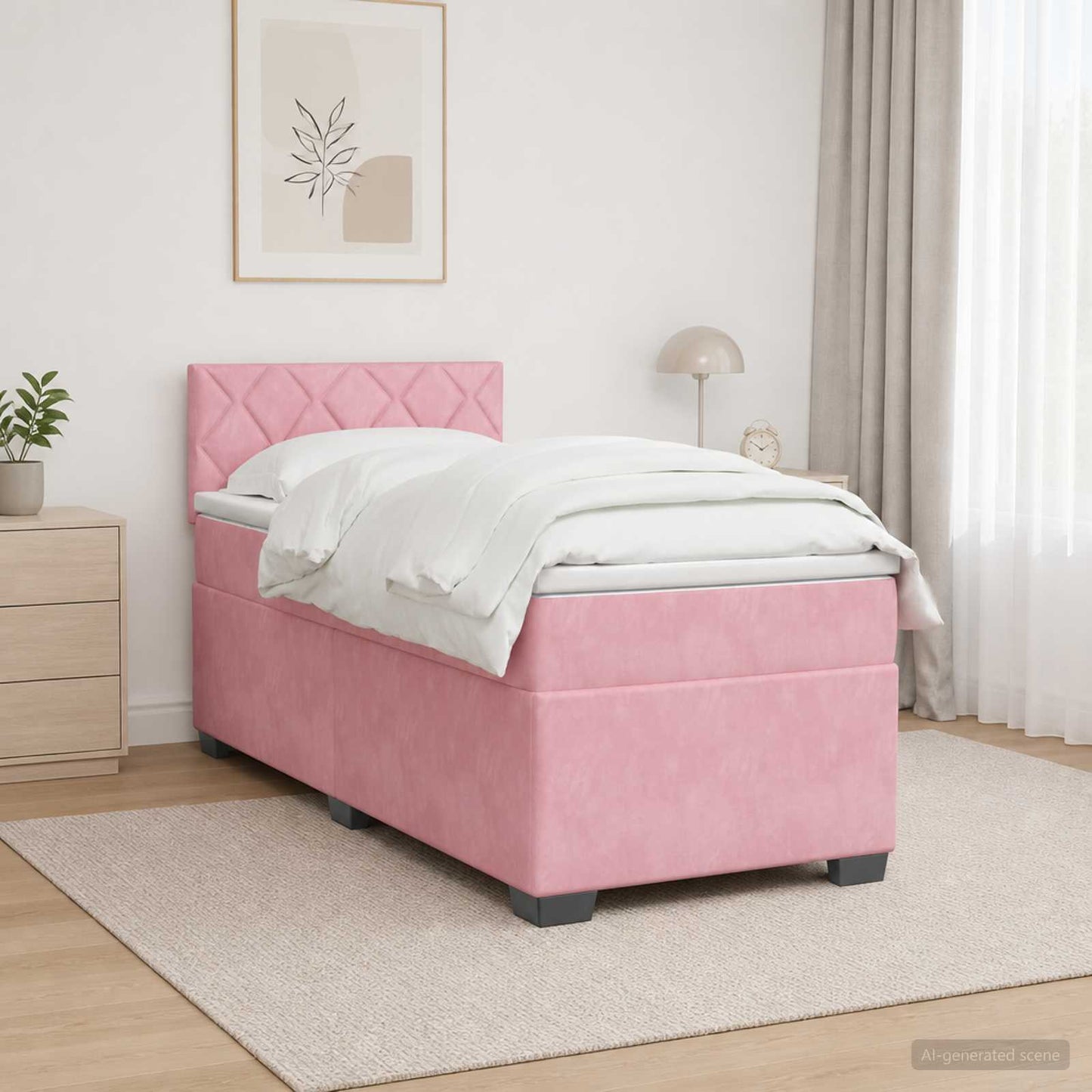 vidaXL Κρεβάτι Box Spring με Στρώμα και LED Ροζ 100 x 200 cm Βελούδο