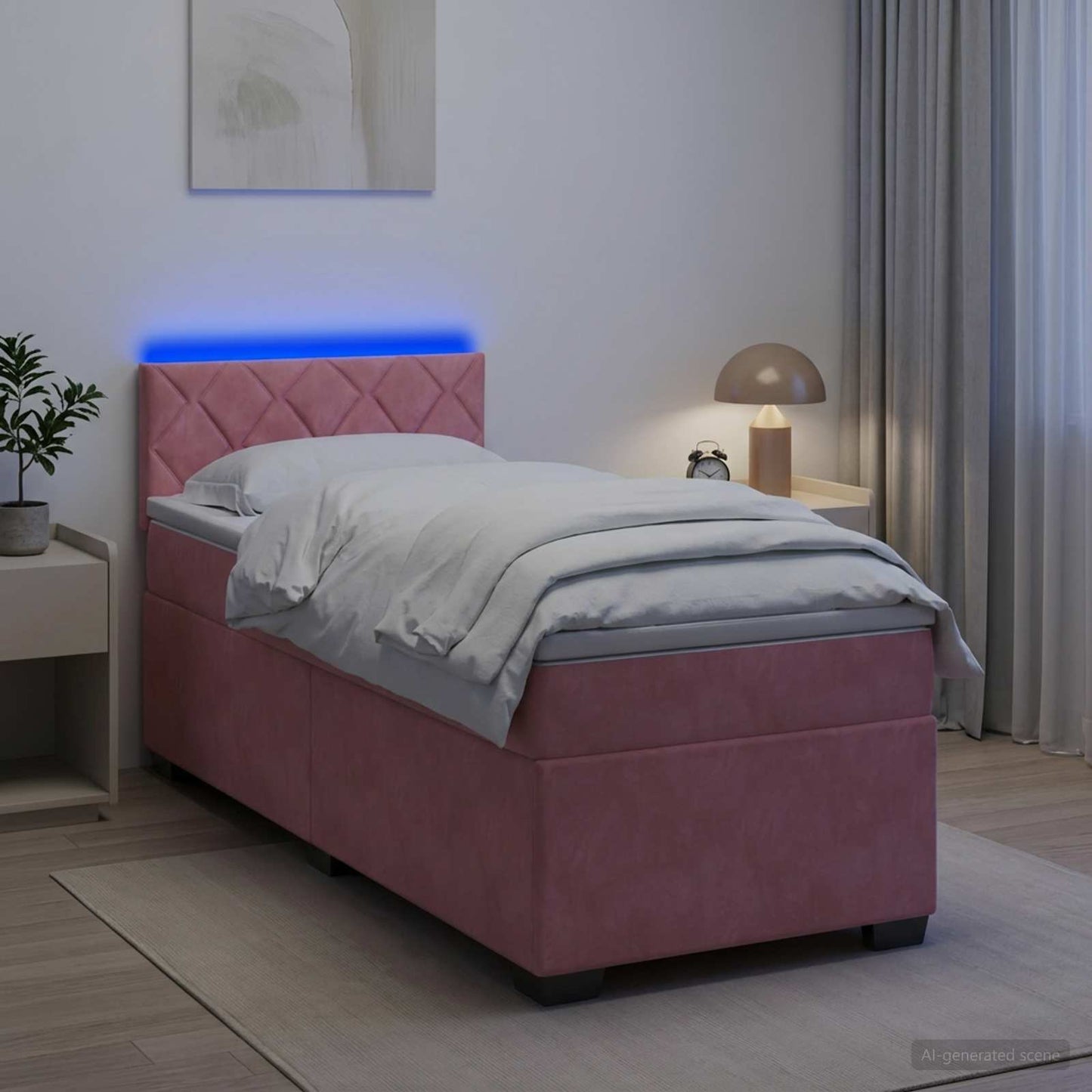 vidaXL Κρεβάτι Box Spring με Στρώμα και LED Ροζ 80 x 200 cm Βελούδο
