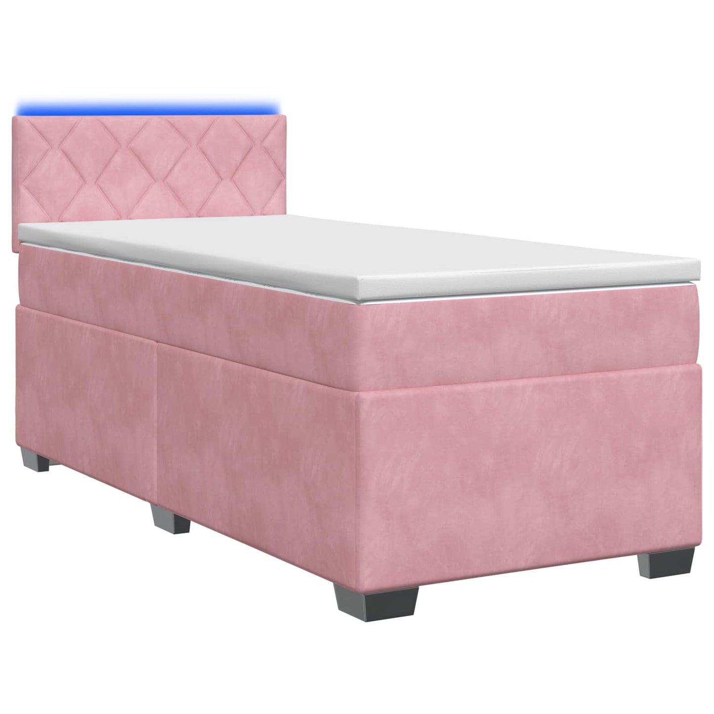 vidaXL Κρεβάτι Box Spring με Στρώμα και LED Ροζ 90 x 200 cm Βελούδο