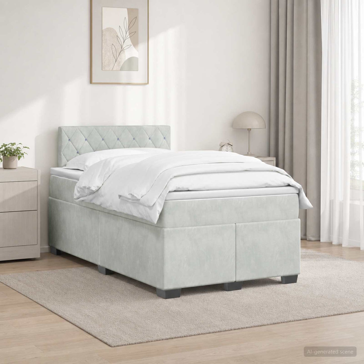 vidaXL Κρεβάτι Box Spring με Στρώμα και LED Ανοιχτό γκρι 120 x 190 cm