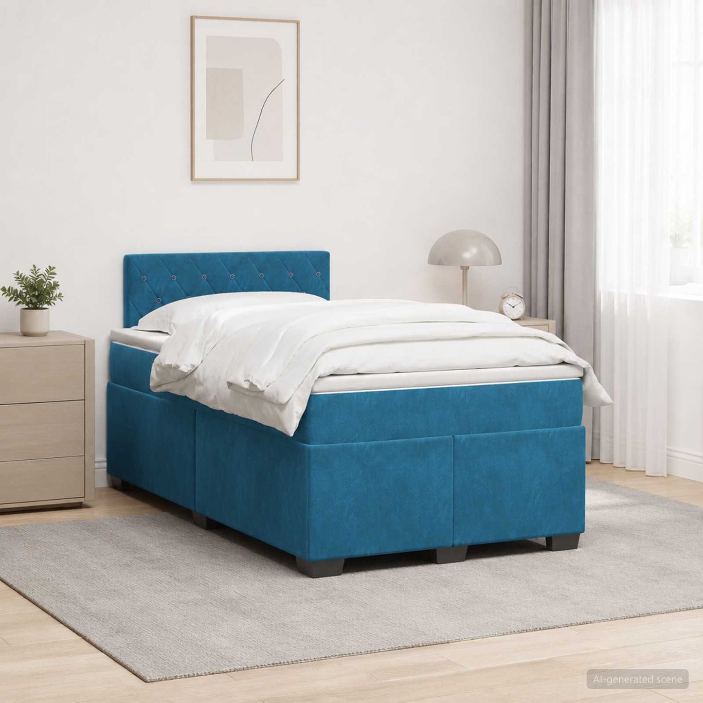 vidaXL Κρεβάτι Box Spring με Στρώμα και LED Μπλε 120 x 190 cm Βελούδο