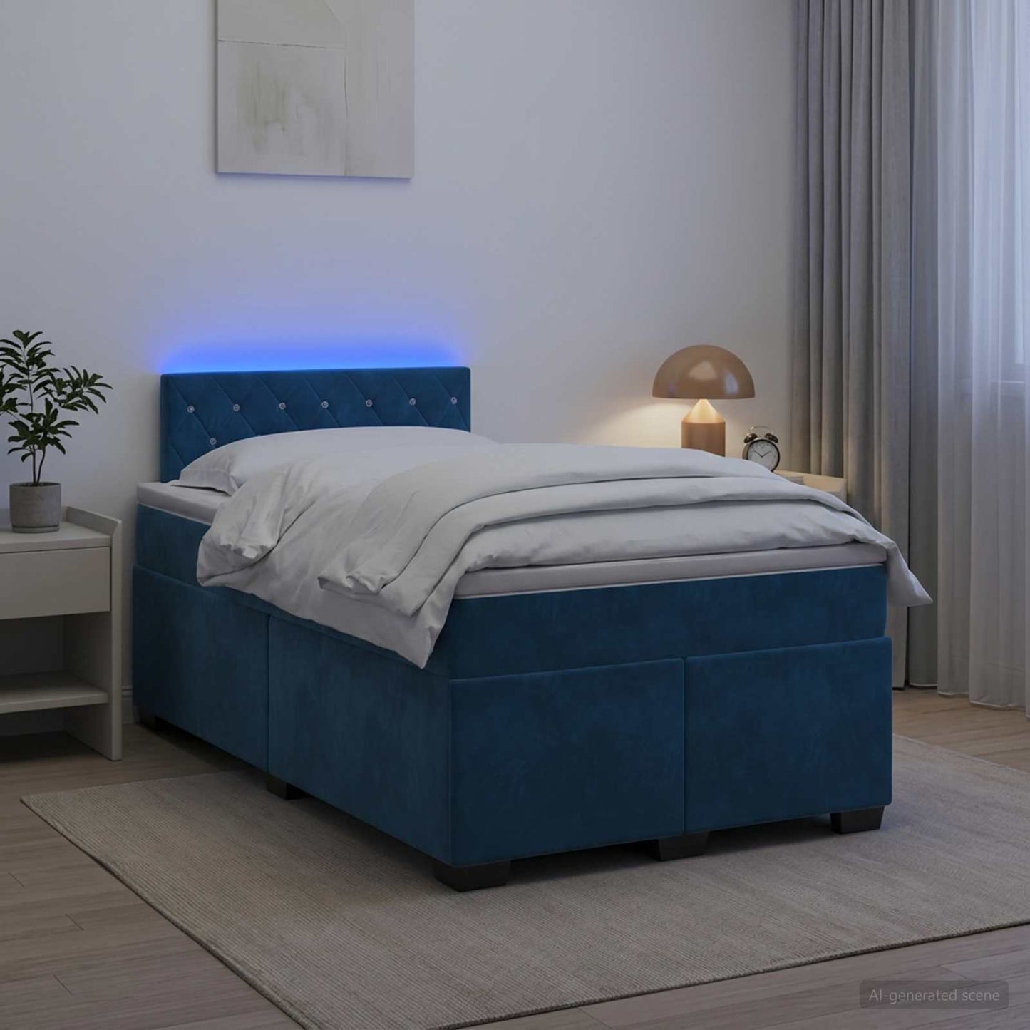 vidaXL Κρεβάτι Box Spring με Στρώμα και LED Μπλε 120 x 190 cm Βελούδο