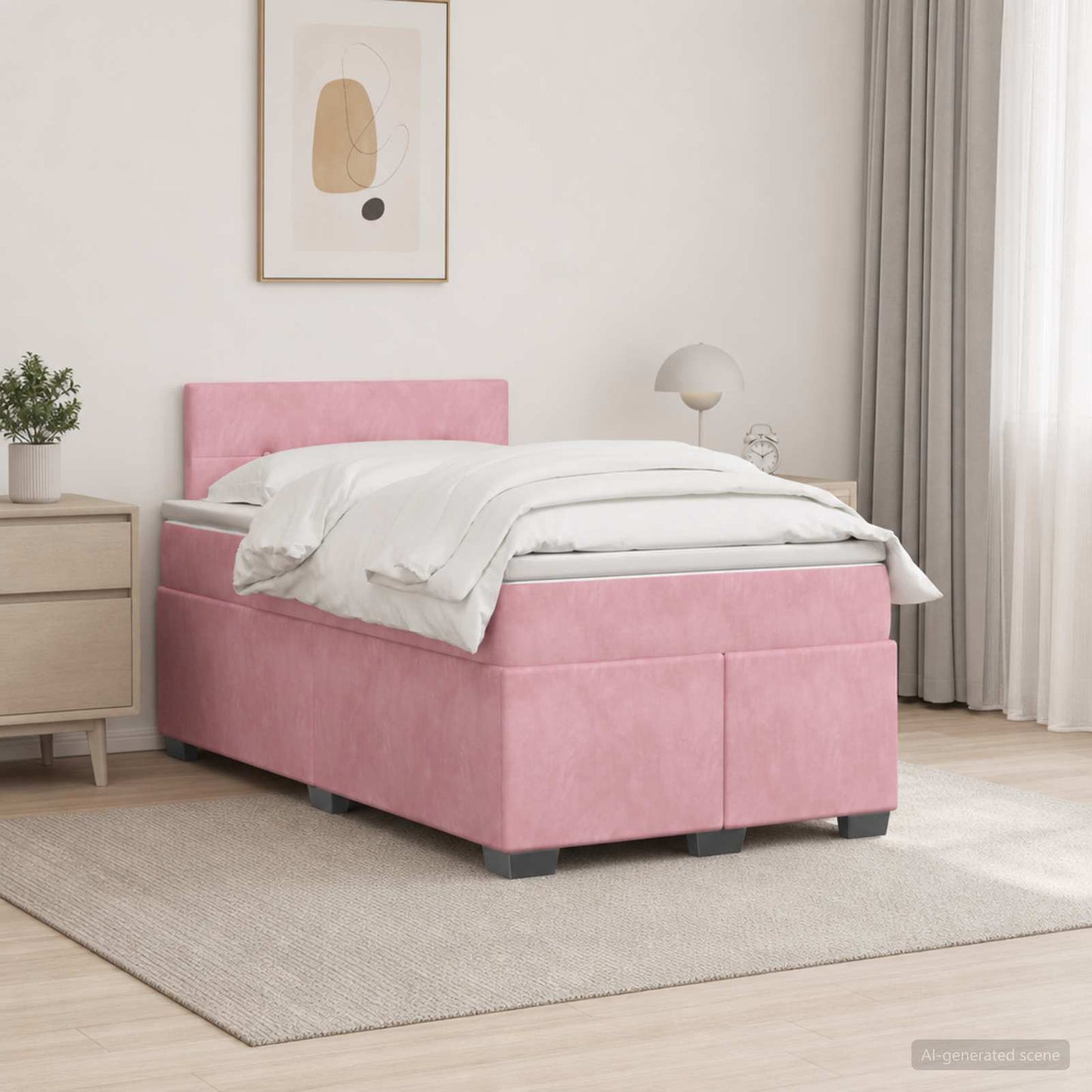 vidaXL Κρεβάτι Box Spring με Στρώμα και LED Ροζ 120 x 200 cm Βελούδο