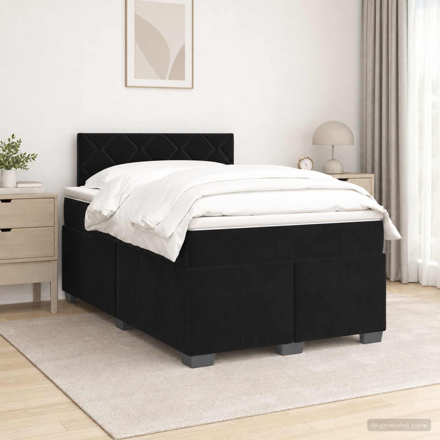 vidaXL Κρεβάτι Box Spring με Στρώμα και LED Μαύρο 120 x 200 cm Βελούδο