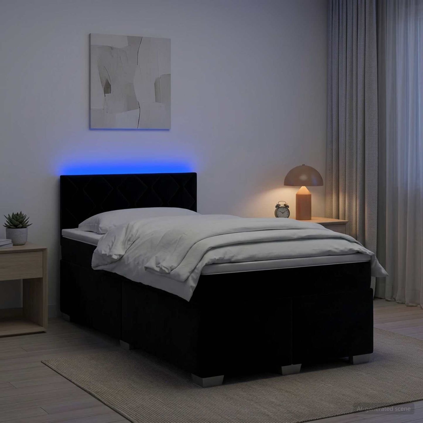 vidaXL Κρεβάτι Box Spring με Στρώμα και LED Μαύρο 120 x 200 cm Βελούδο