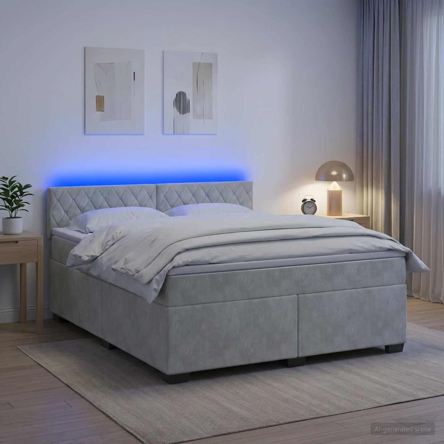 vidaXL Κρεβάτι Box Spring με Στρώμα και LED Ανοιχτό γκρι 180 x 200 cm