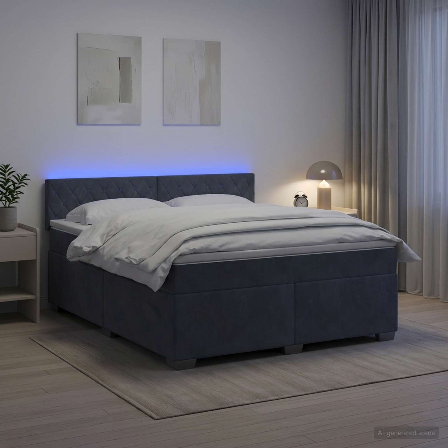 vidaXL Κρεβάτι Box Spring με Στρώμα και LED Σκούρο Γκρι 180 x 200 cm