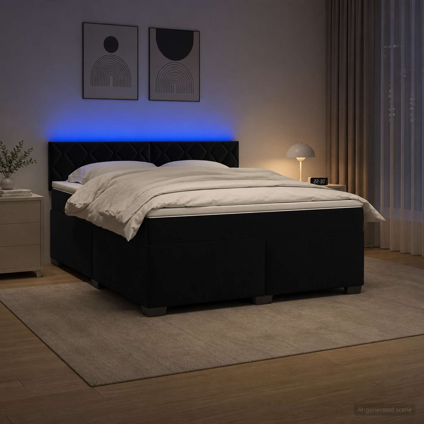vidaXL Κρεβάτι Box Spring με Στρώμα και LED Μαύρο 140 x 190 cm Βελούδο