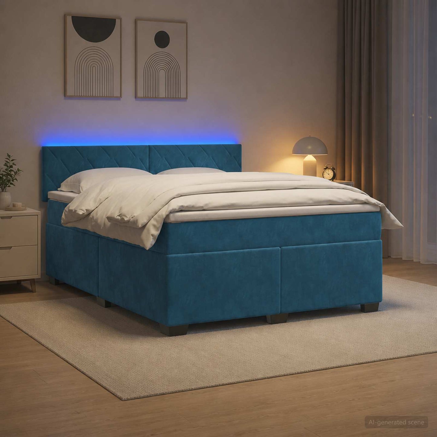 vidaXL Κρεβάτι Box Spring με Στρώμα και LED Μπλε 160 x 200 cm Βελούδο