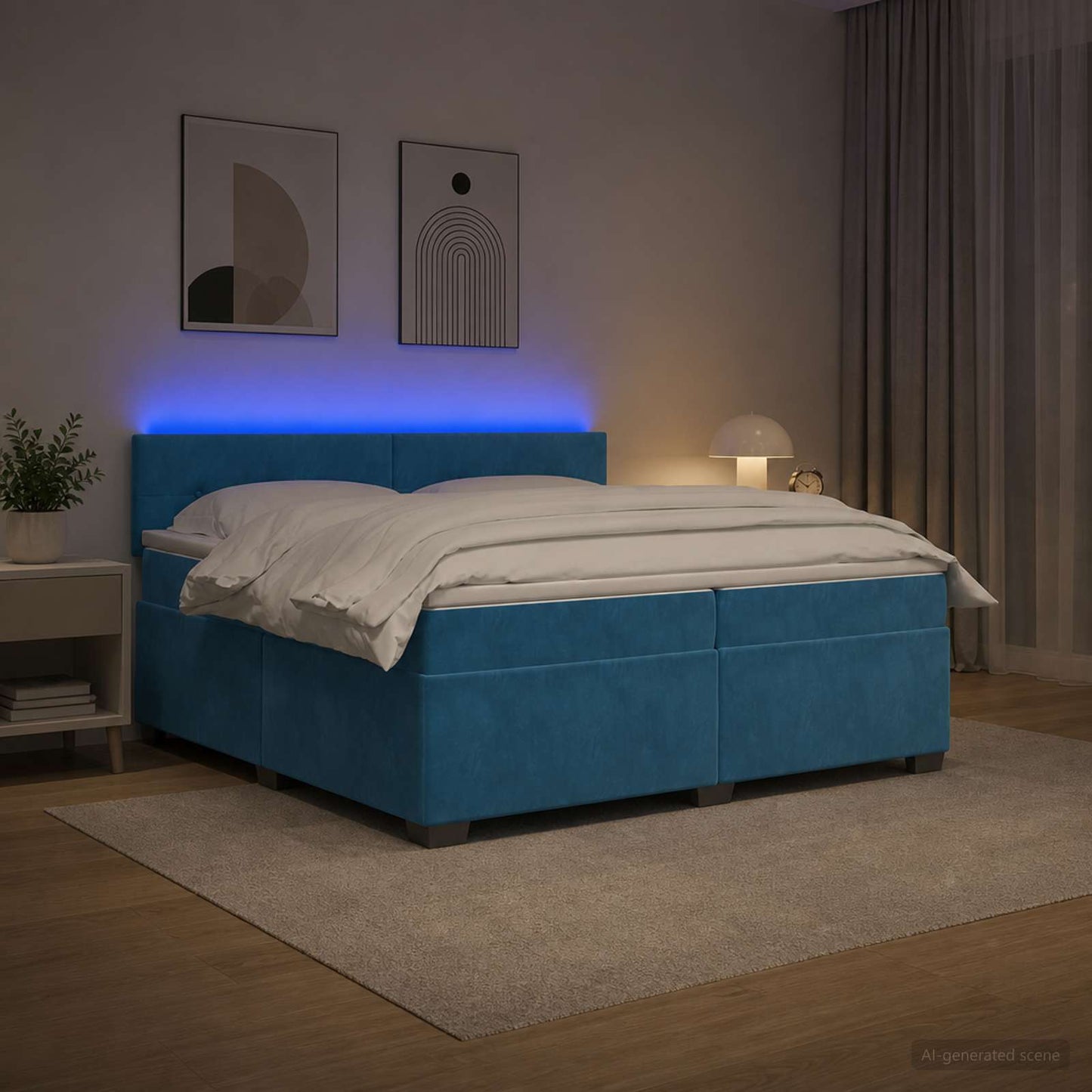 vidaXL Κρεβάτι Box Spring με Στρώμα και LED Μπλε 200 x 200 cm Βελούδο