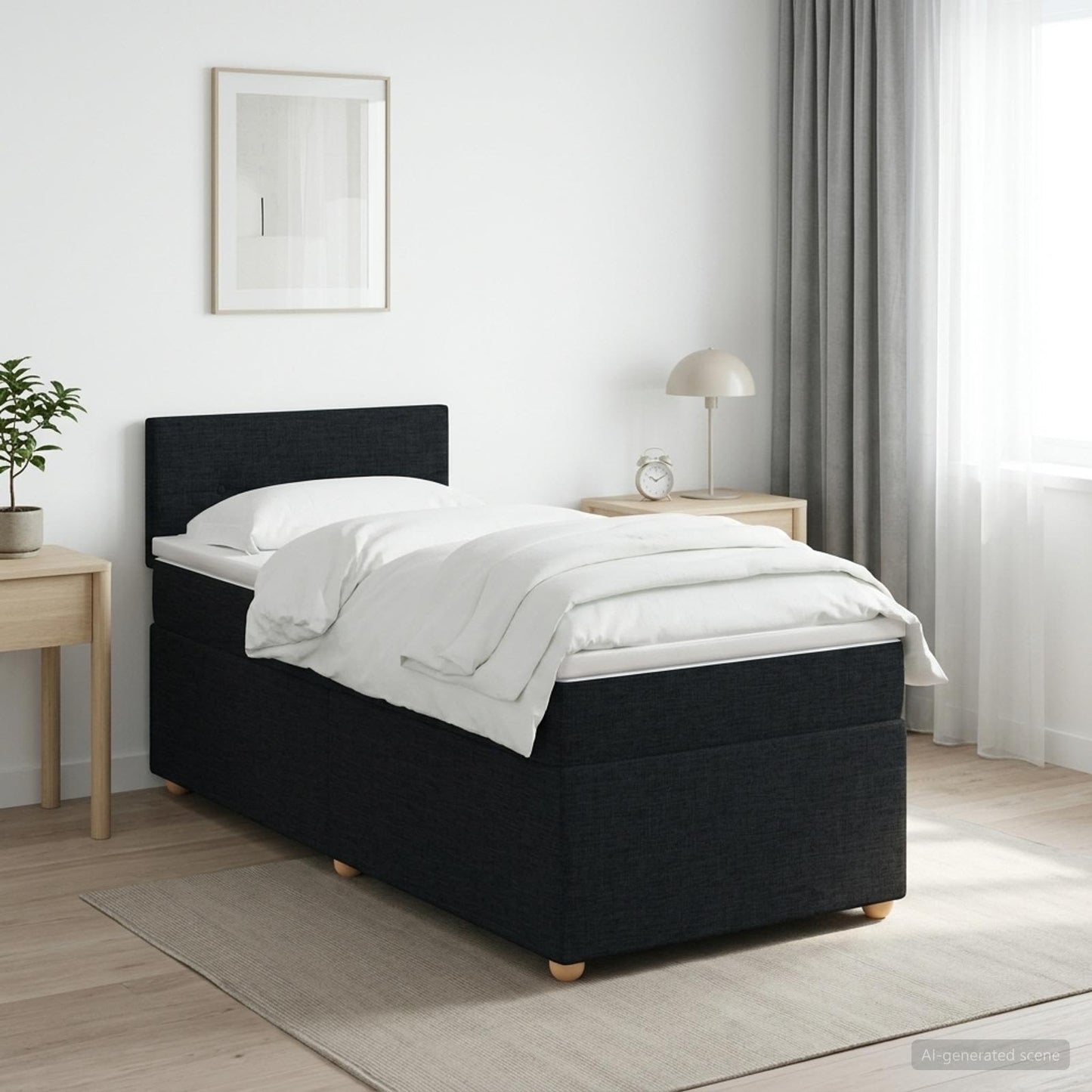 vidaXL Κρεβάτι box spring με στρώμα Μαύρο 90 x 200 cm Ύφασμα