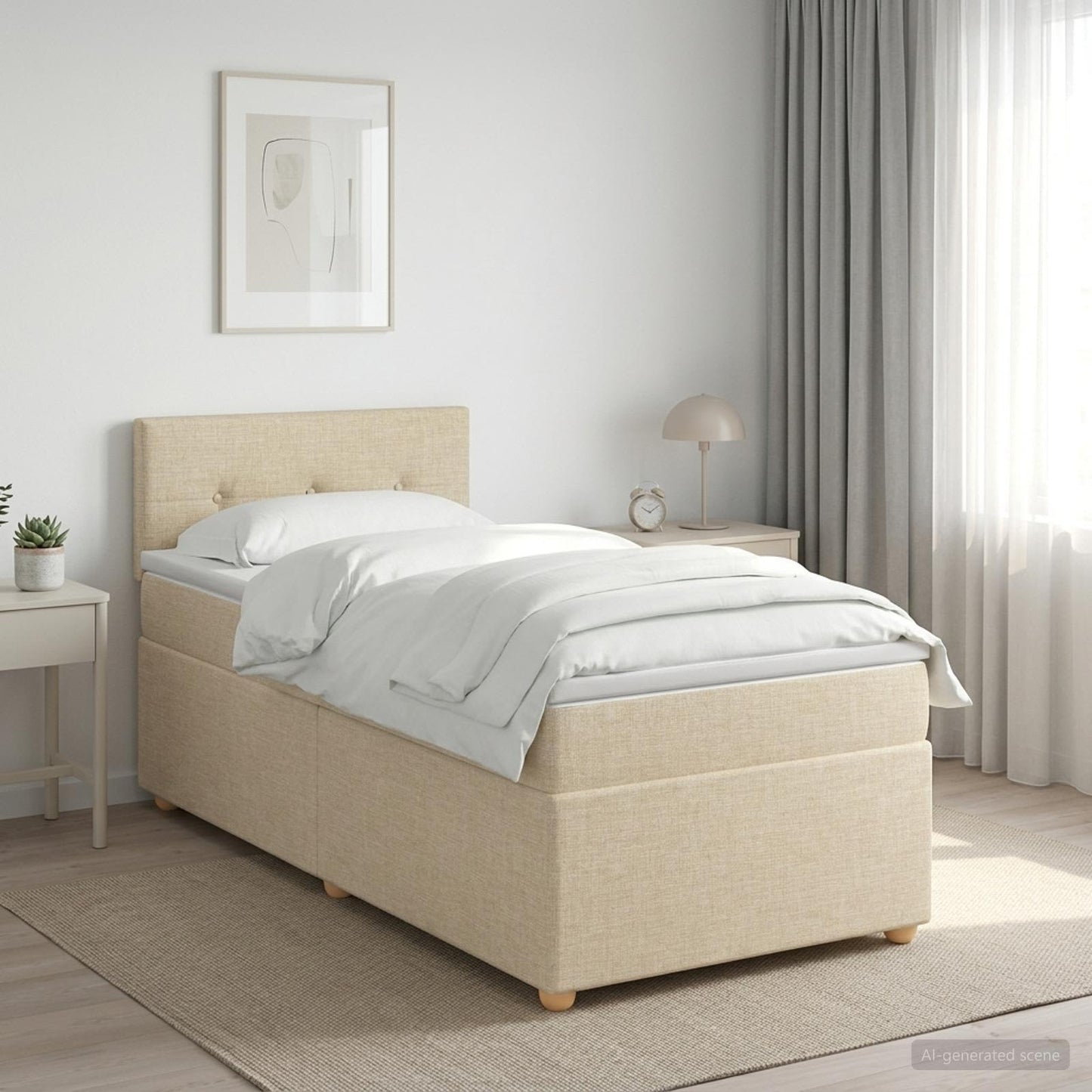 vidaXL Κρεβάτι box spring με στρώμα Κρεμ 100 x 200 cm Ύφασμα