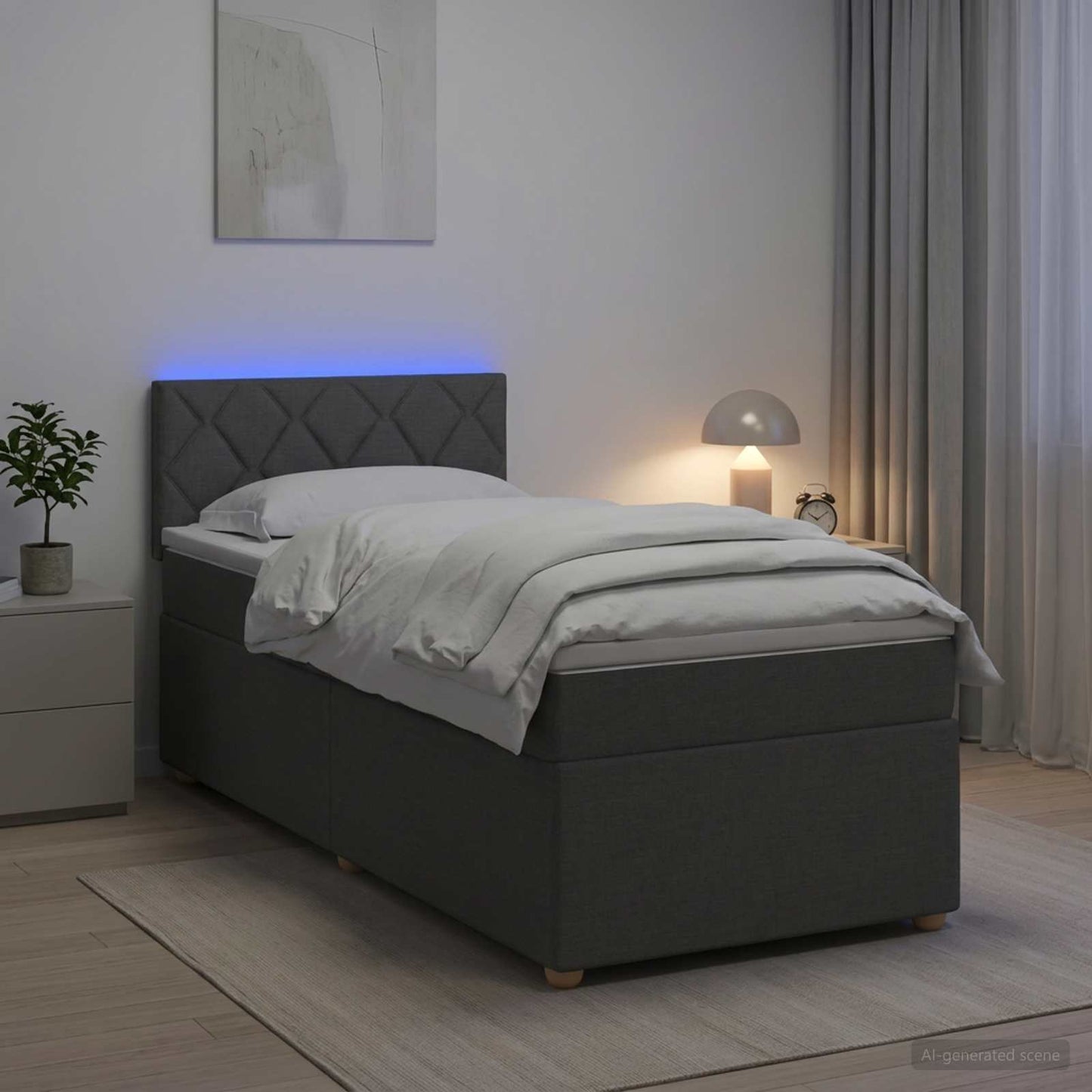 vidaXL Κρεβάτι Box Spring με Στρώμα και LED Σκούρο Γκρι 90 x 190 cm