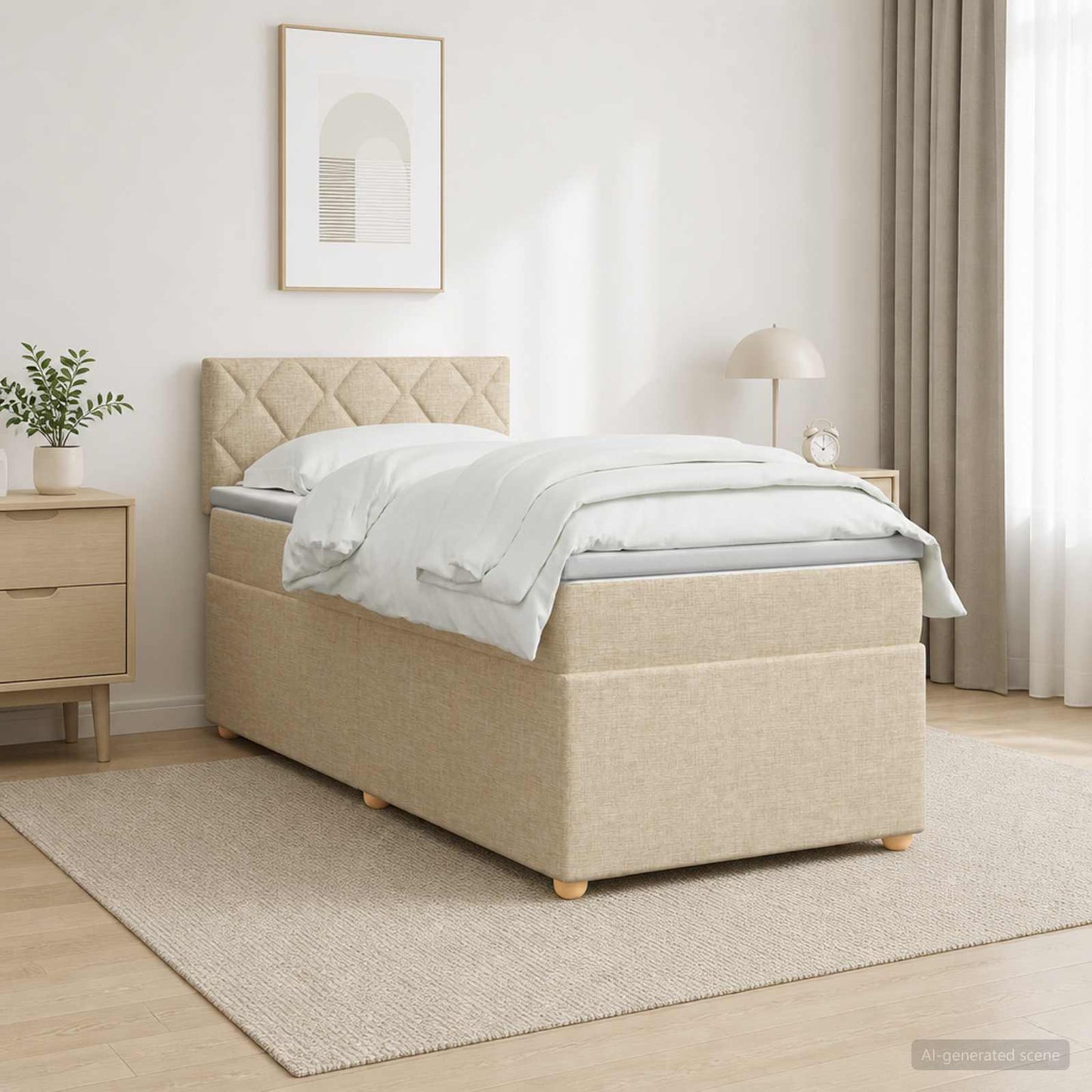 vidaXL Κρεβάτι box spring με στρώμα Κρεμ 100 x 200 cm Ύφασμα
