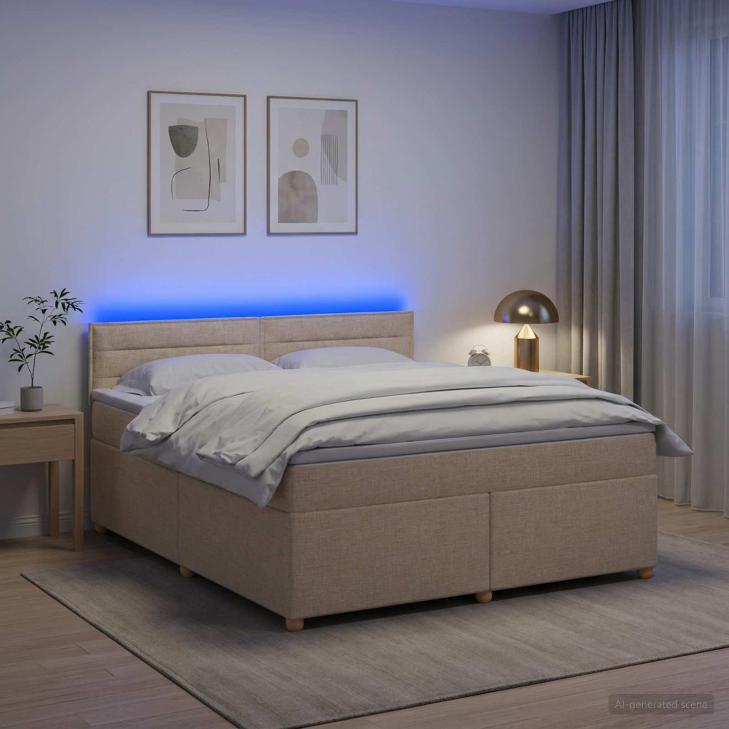 vidaXL Κρεβάτι box spring με στρώμα Κρεμ 160 x 200 cm Ύφασμα