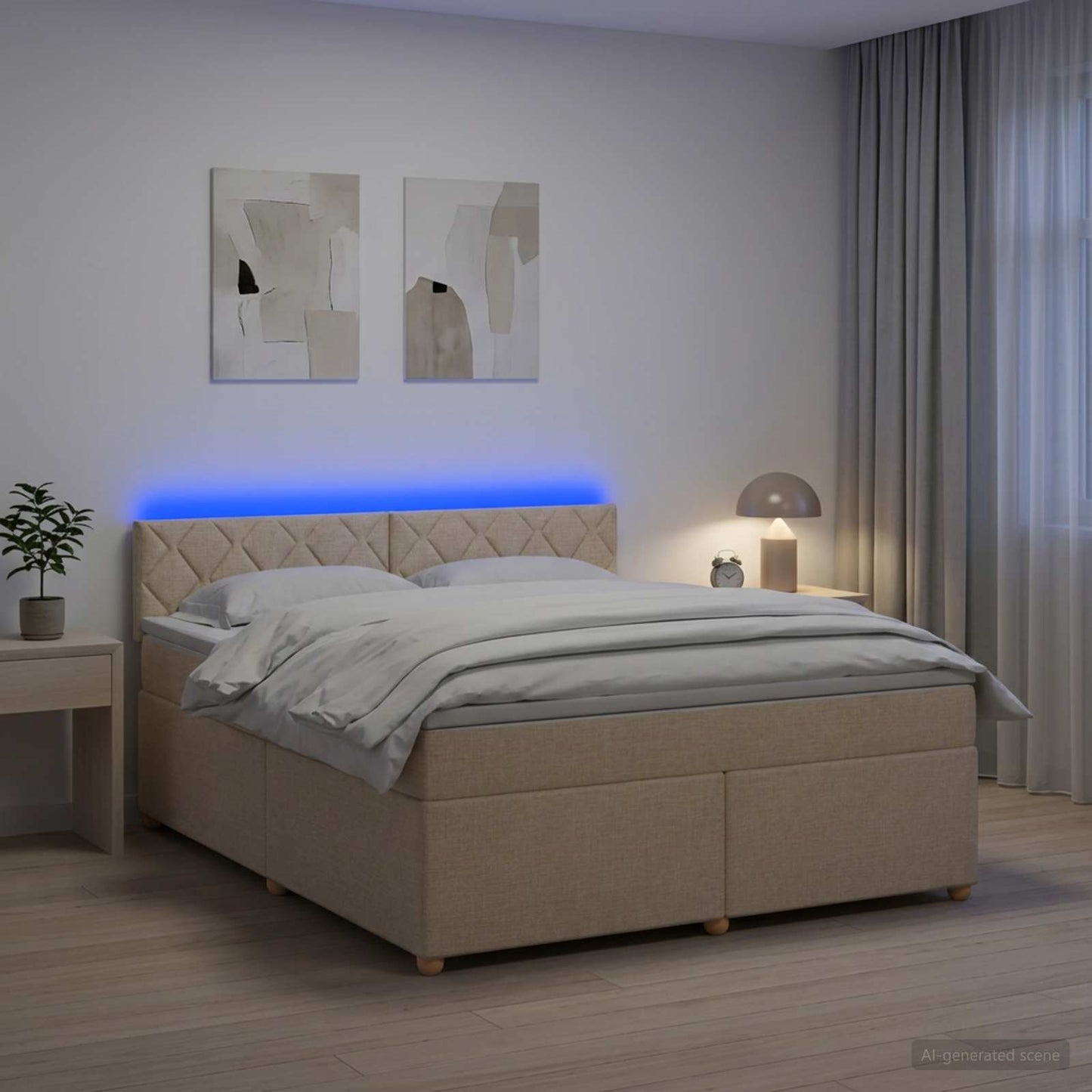 vidaXL Κρεβάτι box spring με στρώμα Κρεμ 160 x 200 cm Ύφασμα