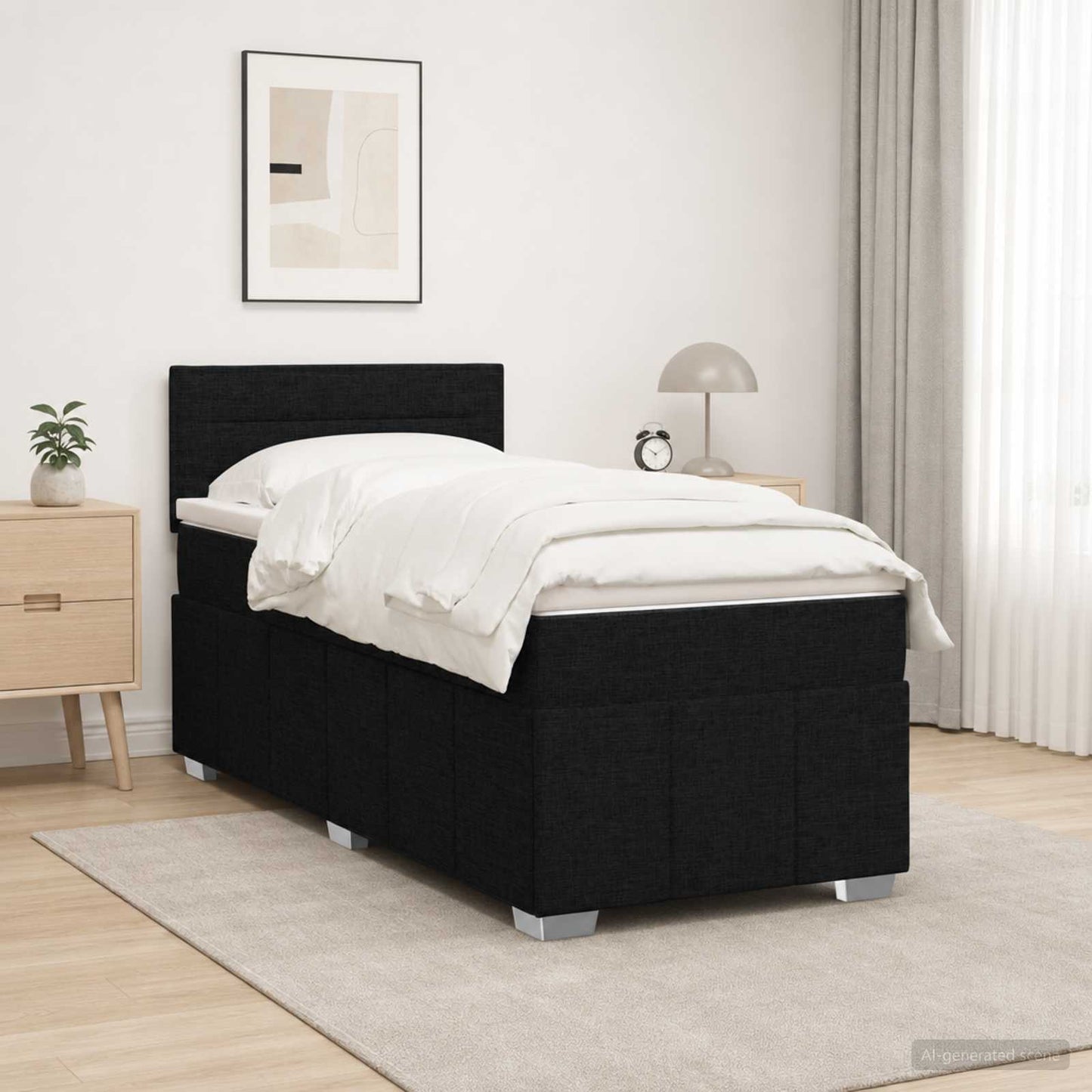 vidaXL Κρεβάτι box spring με στρώμα Μαύρο 90 x 200 cm Ύφασμα