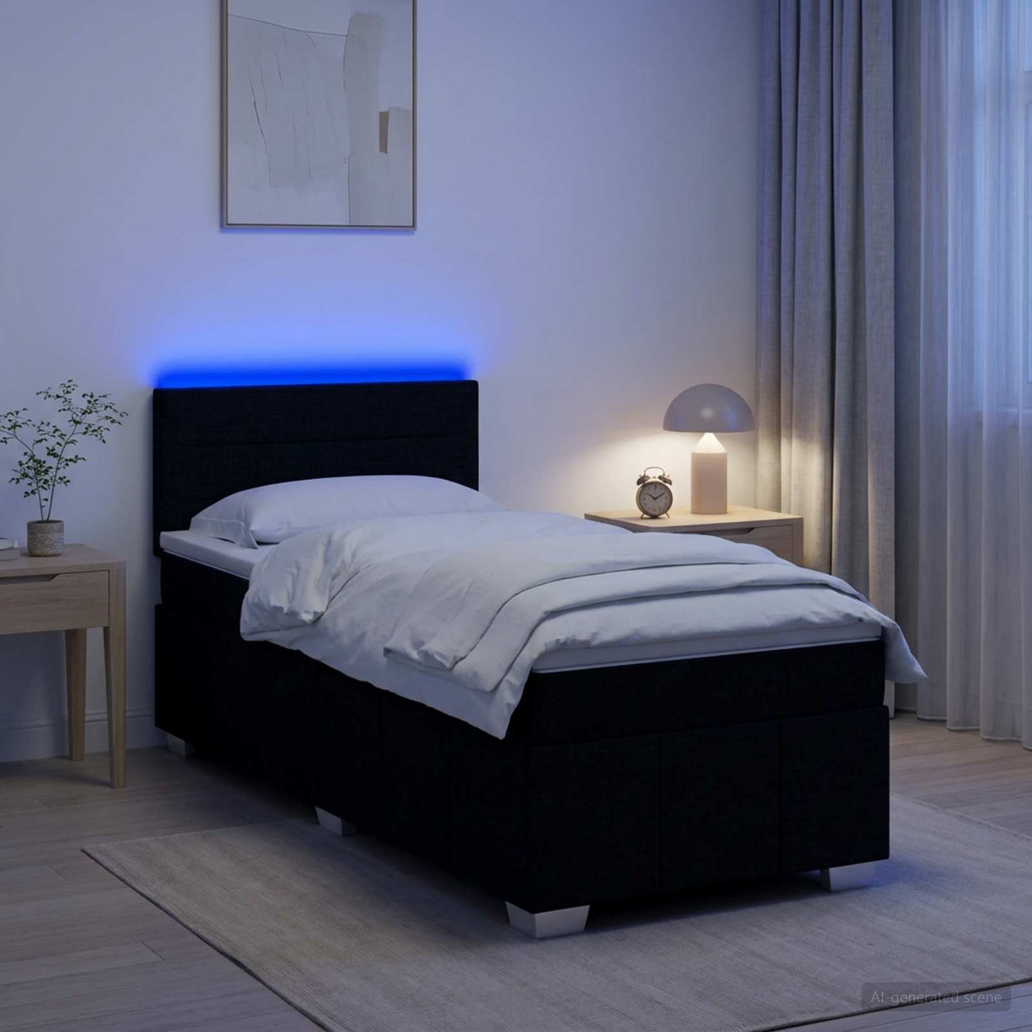 vidaXL Κρεβάτι box spring με στρώμα Μαύρο 90 x 200 cm Ύφασμα