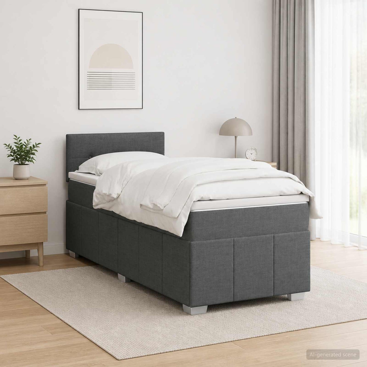 vidaXL Κρεβάτι box spring με στρώμα Σκούρο Γκρι 90 x 200 cm Ύφασμα