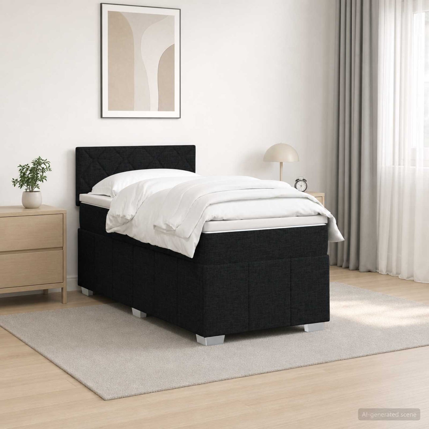 vidaXL Κρεβάτι box spring με στρώμα Μαύρο 90 x 200 cm Ύφασμα