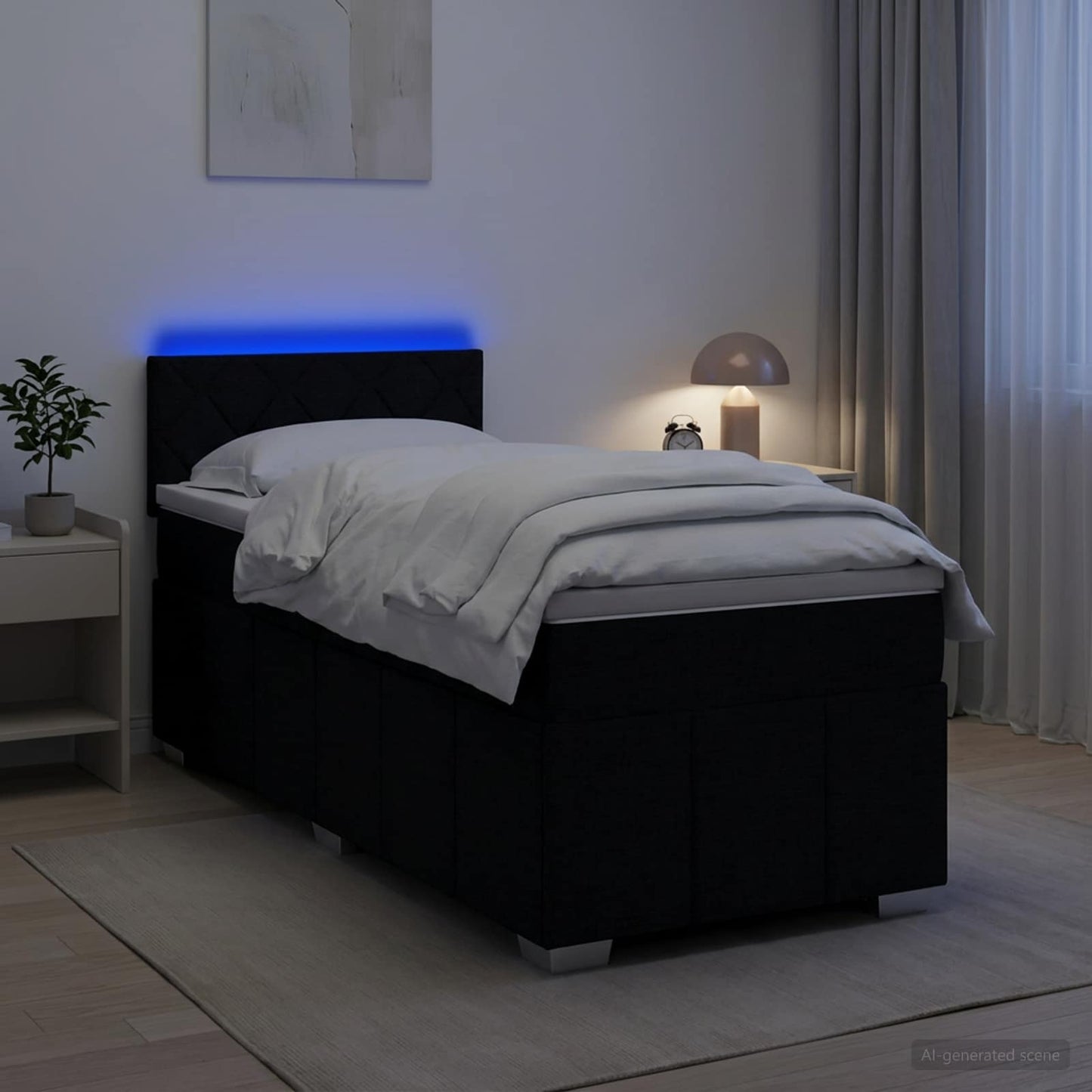 vidaXL Κρεβάτι box spring με στρώμα Μαύρο 90 x 200 cm Ύφασμα