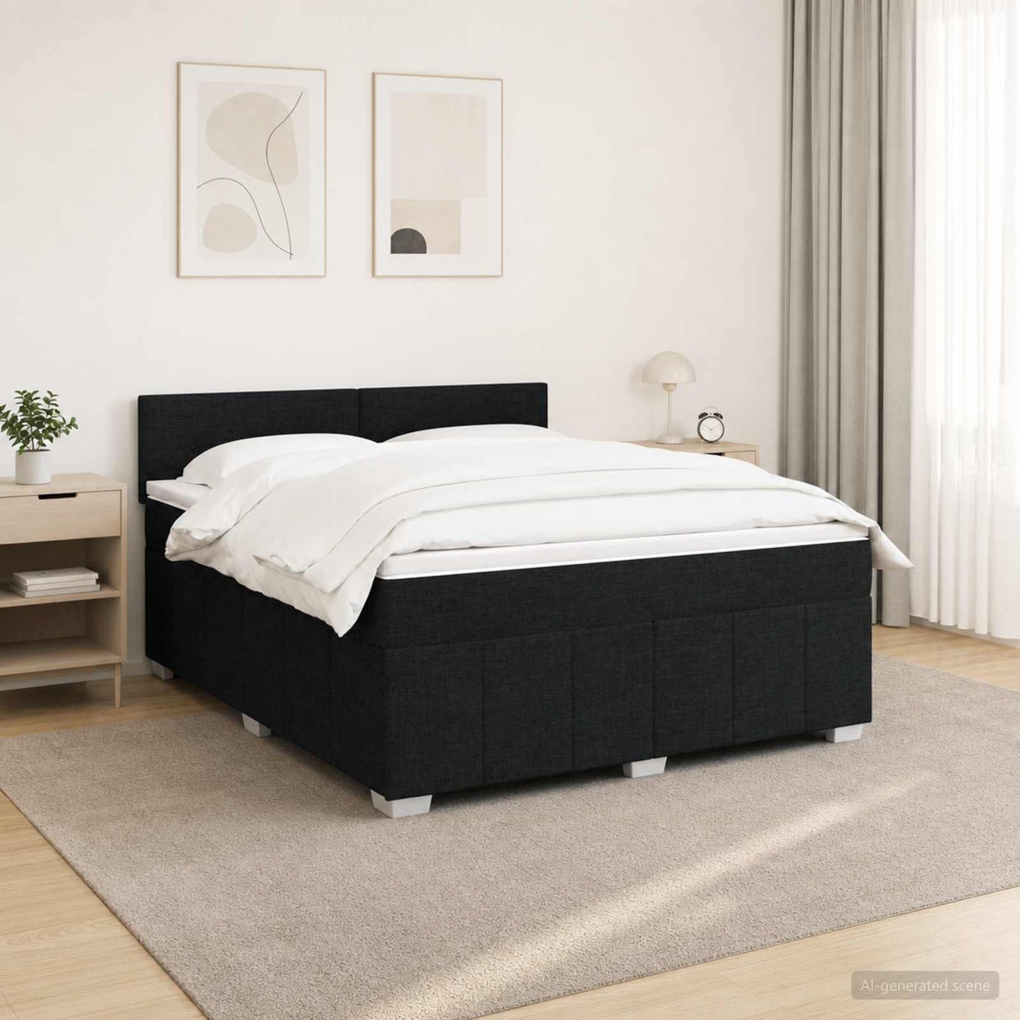 vidaXL Κρεβάτι box spring με στρώμα Μαύρο 140 x 190 cm Ύφασμα