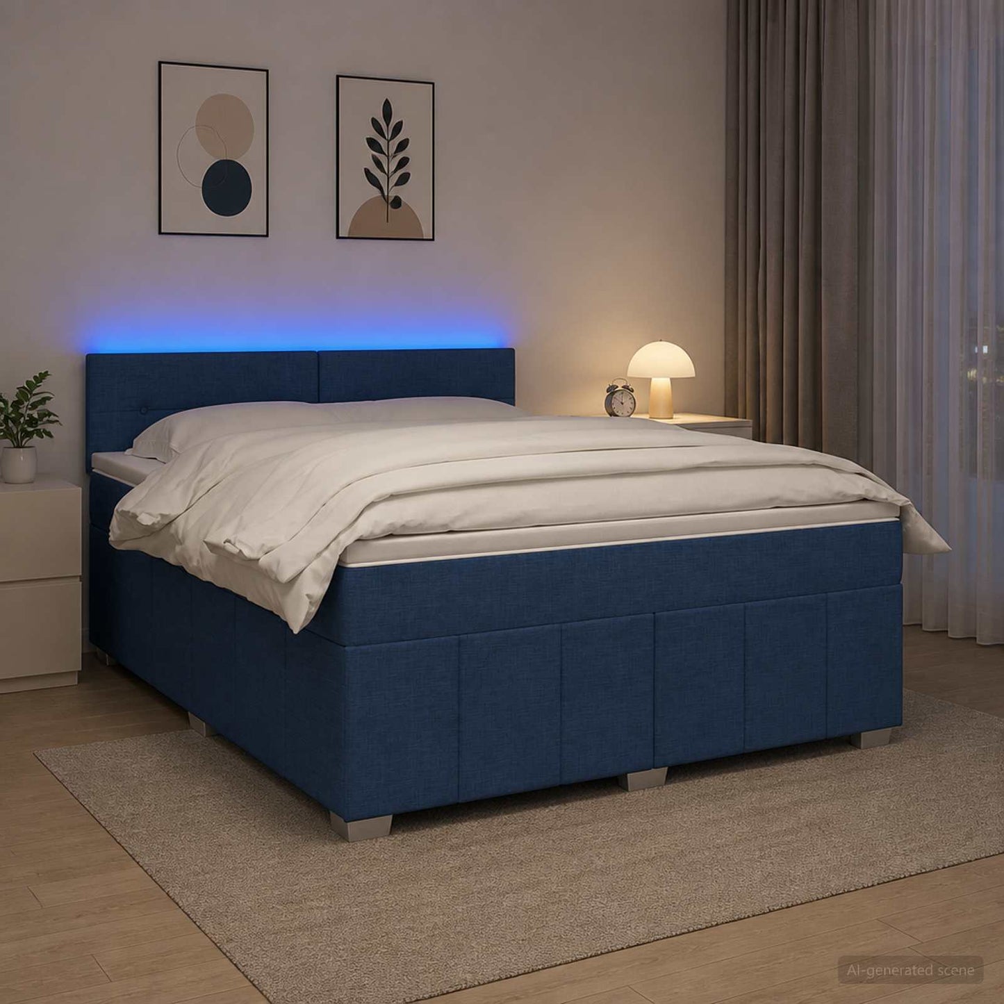 vidaXL Κρεβάτι box spring με στρώμα Μπλε 140 x 190 cm Ύφασμα