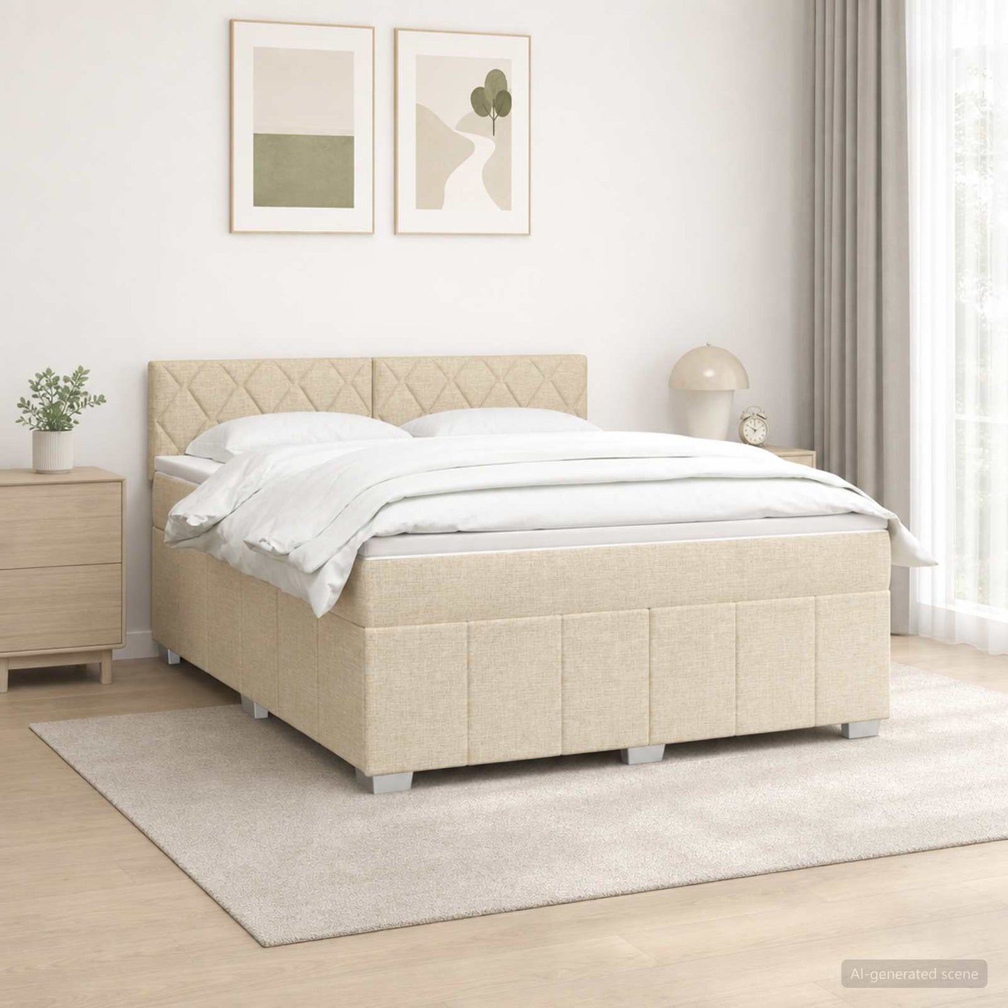 vidaXL Κρεβάτι box spring με στρώμα Κρεμ 140 x 200 cm Ύφασμα