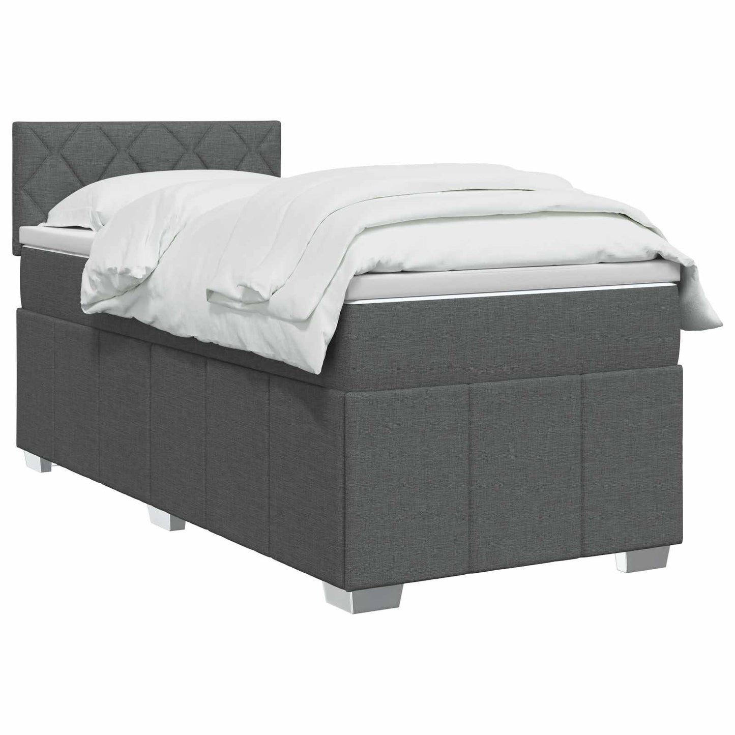 vidaXL Κρεβάτι Box Spring με Στρώμα και LED Σκούρο Γκρι 90 x 190 cm