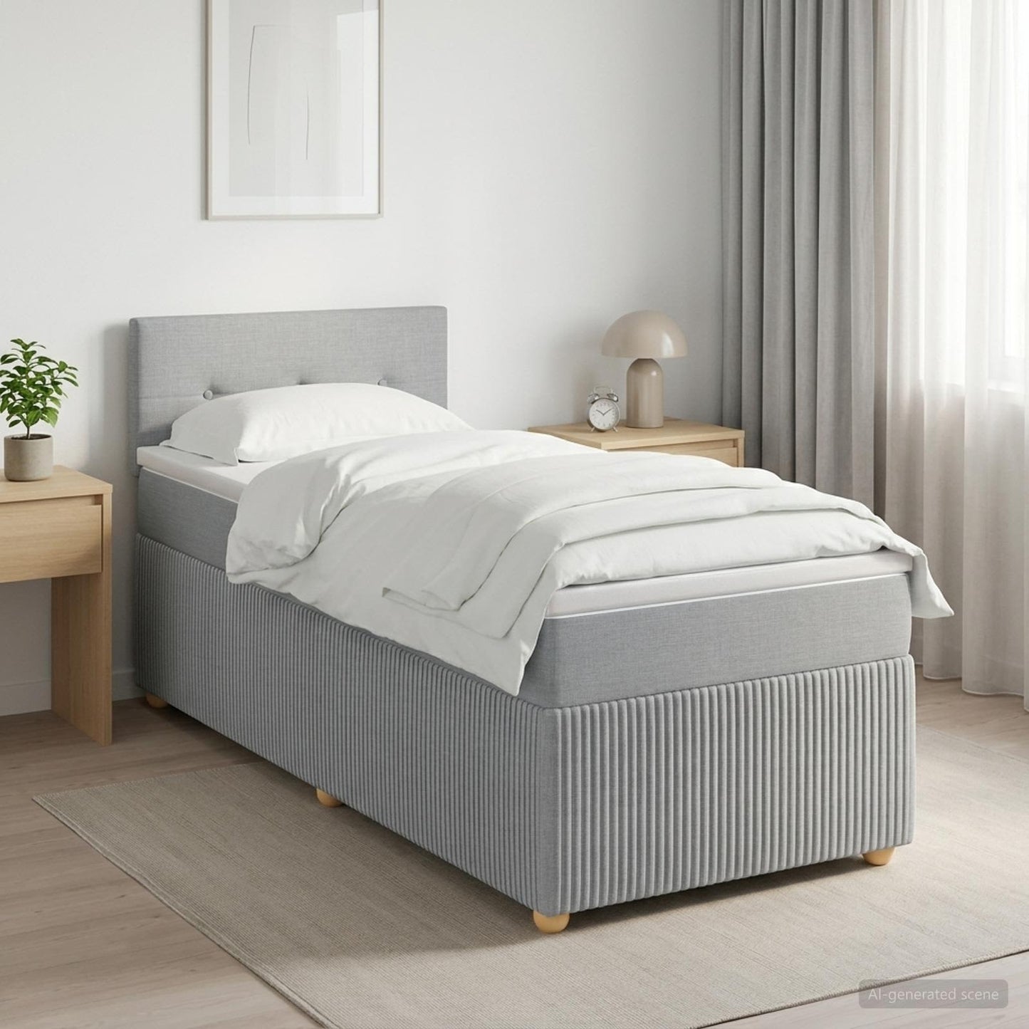 vidaXL Κρεβάτι Box Spring με Στρώμα και LED Ανοιχτό γκρι 90 x 190 cm