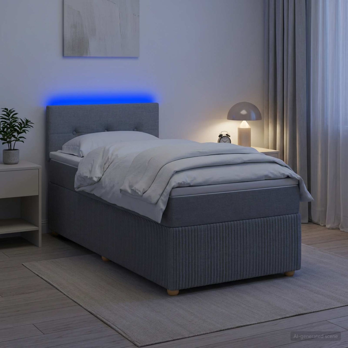 vidaXL Κρεβάτι Box Spring με Στρώμα και LED Ανοιχτό γκρι 90 x 190 cm