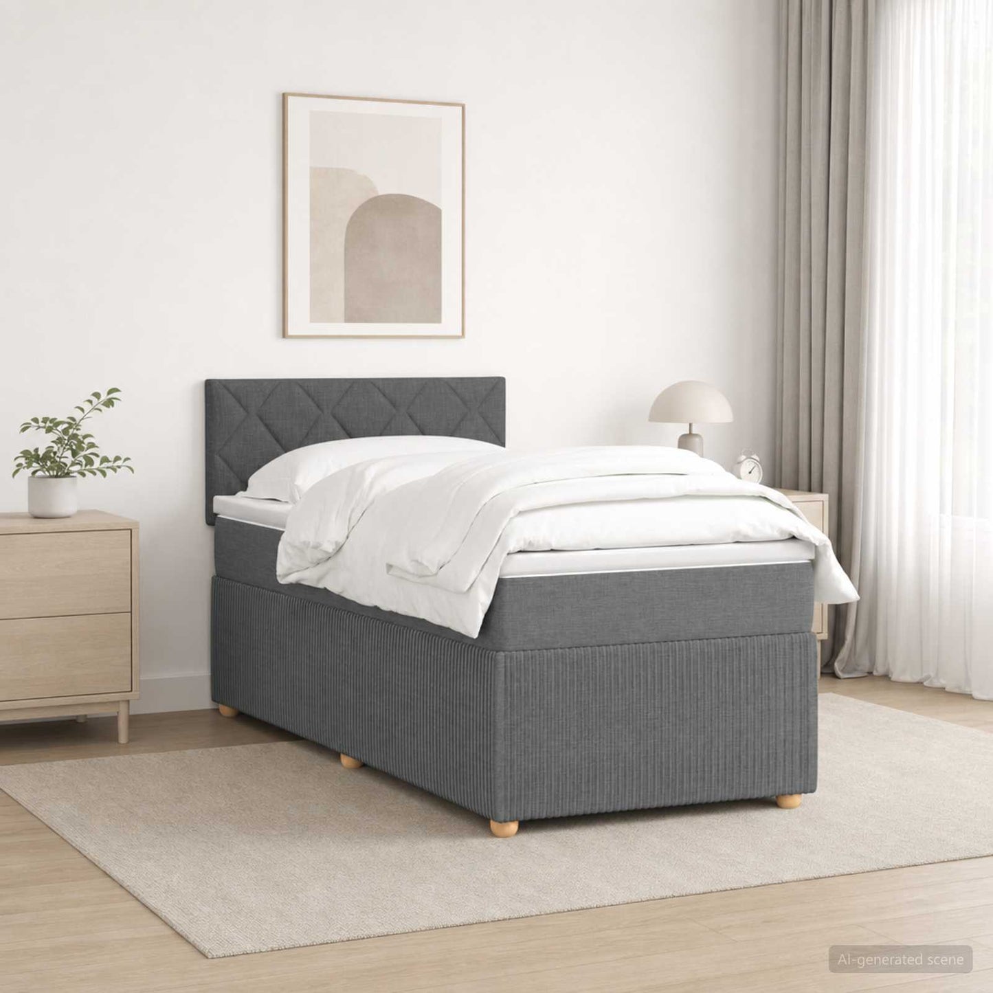 vidaXL Κρεβάτι Box Spring με Στρώμα και LED Σκούρο Γκρι 90 x 190 cm