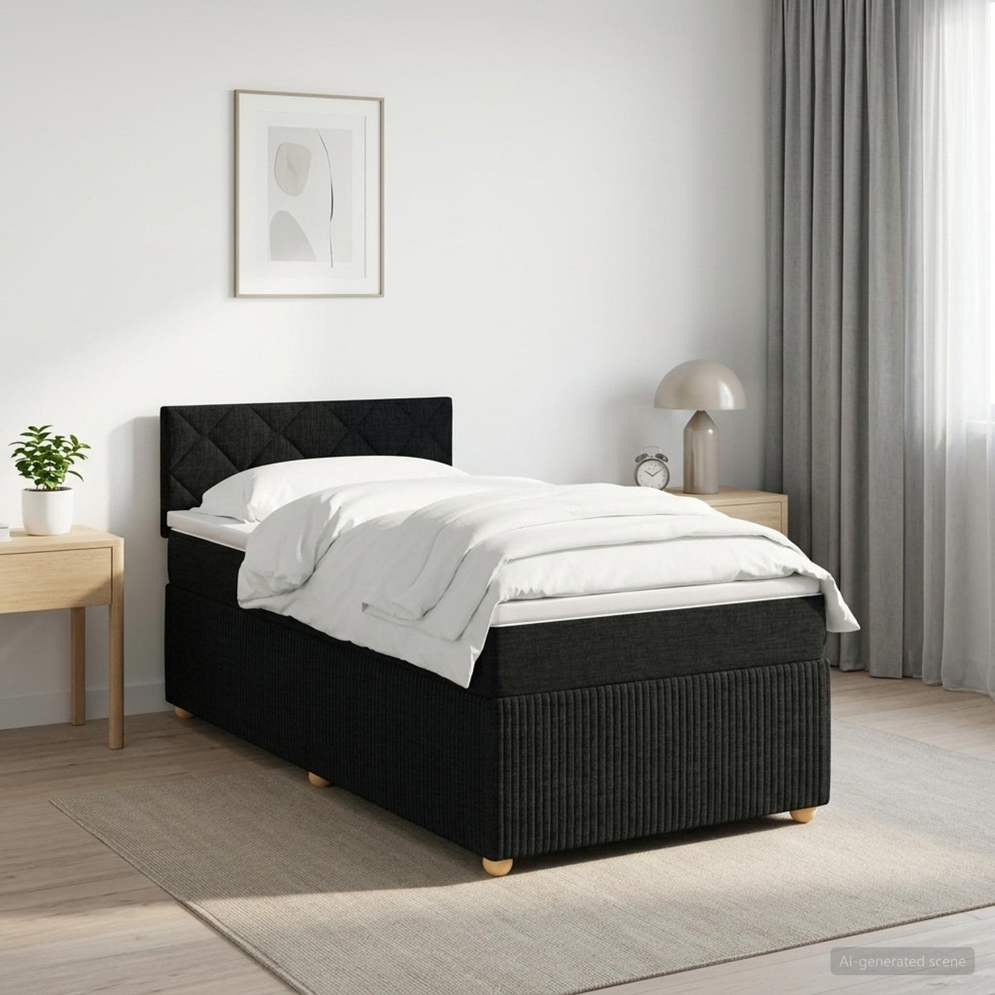 vidaXL Κρεβάτι box spring με στρώμα Μαύρο 90 x 200 cm Ύφασμα