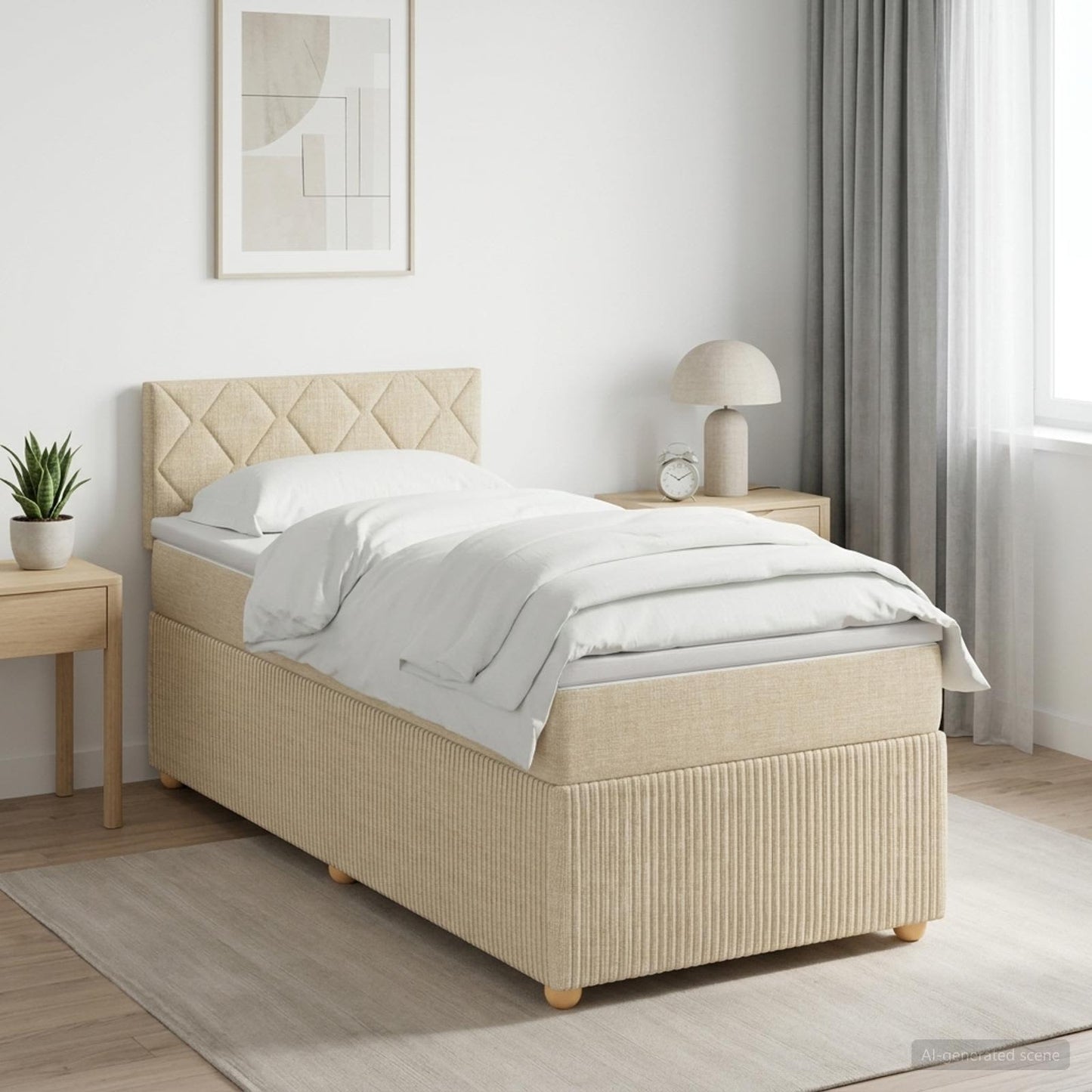 vidaXL Κρεβάτι box spring με στρώμα Κρεμ 90 x 200 cm Ύφασμα