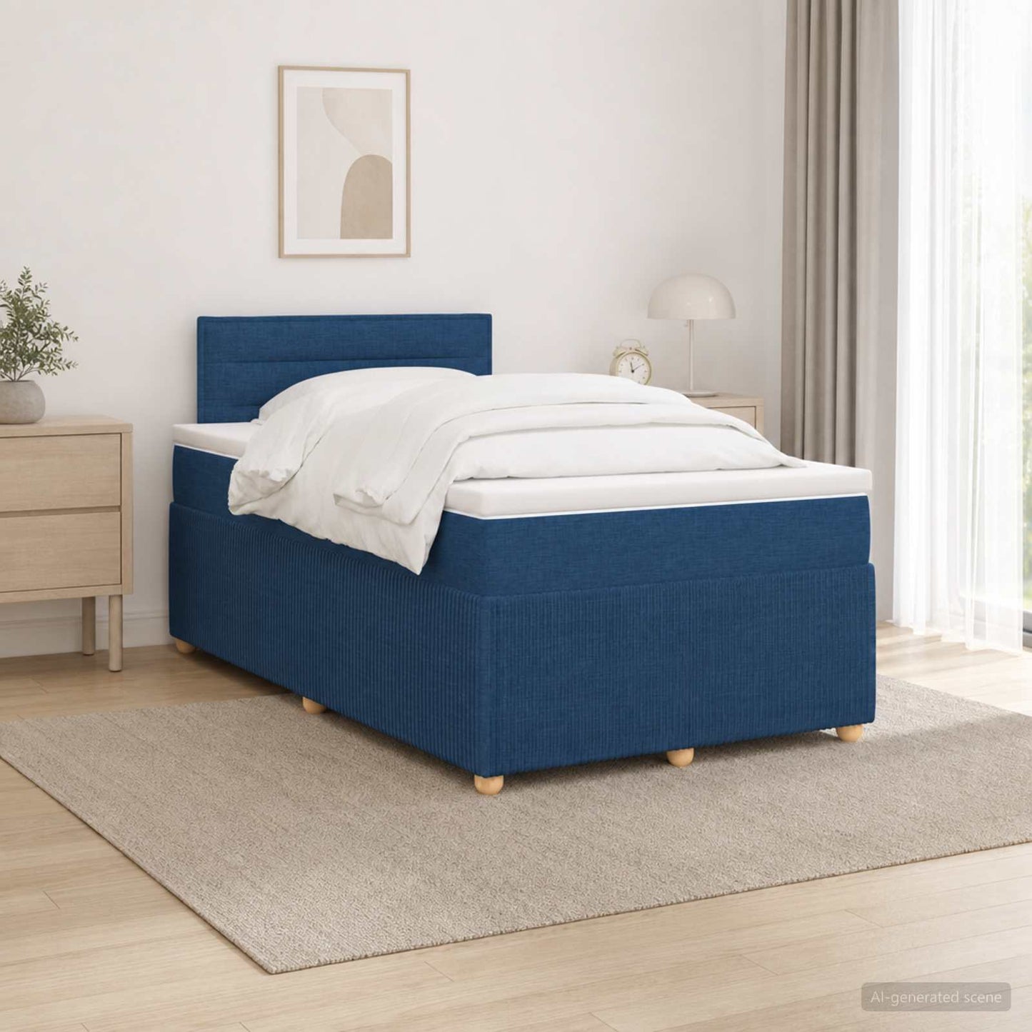 vidaXL Κρεβάτι box spring με στρώμα Μπλε 120 x 190 cm Ύφασμα