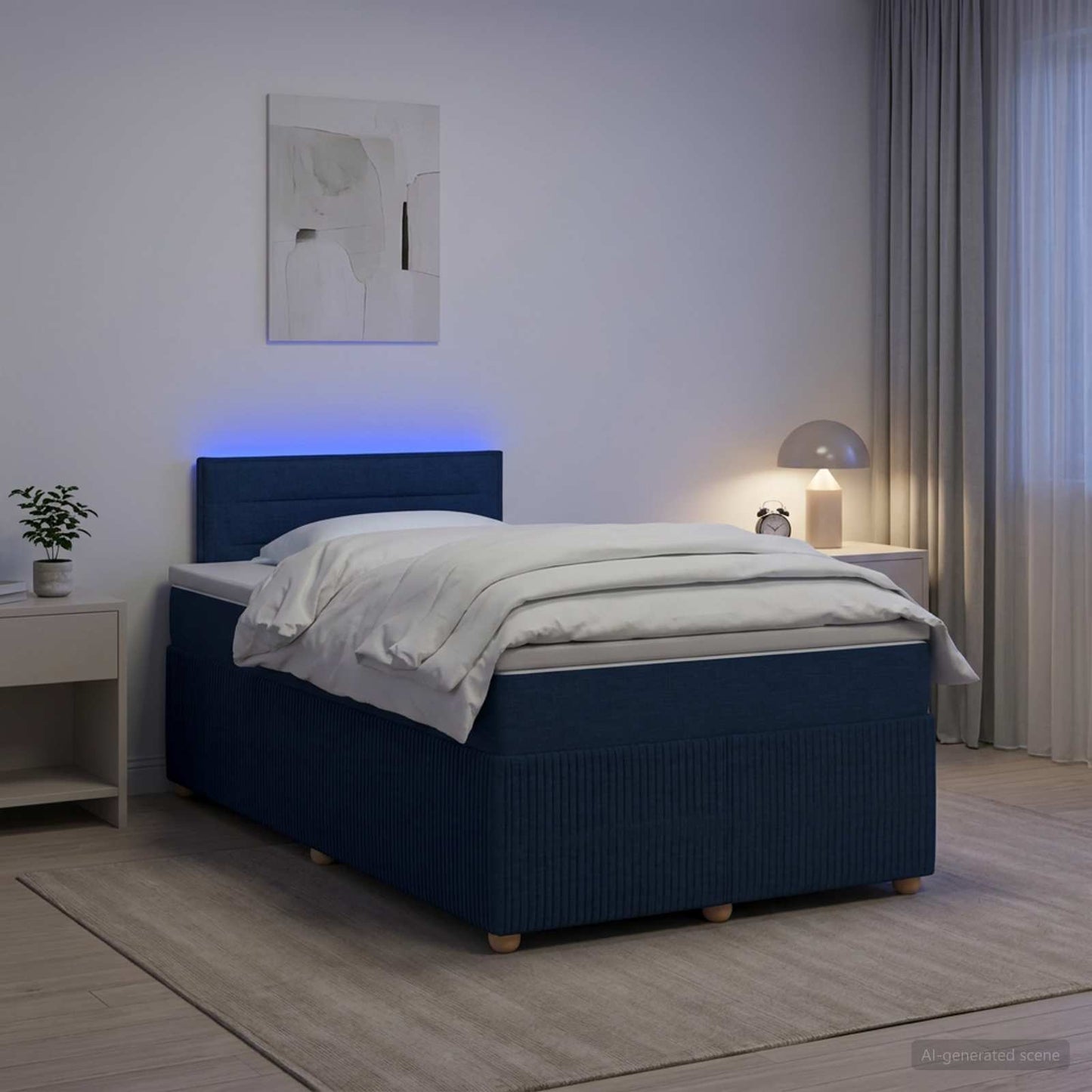 vidaXL Κρεβάτι box spring με στρώμα Μπλε 120 x 190 cm Ύφασμα