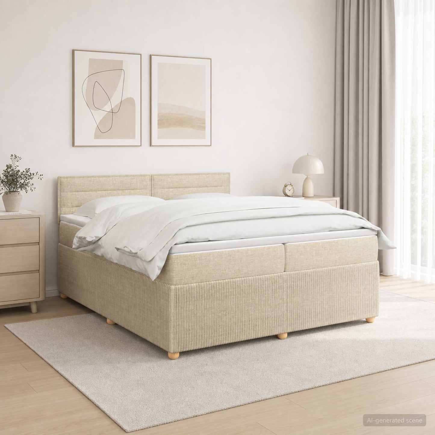 vidaXL Κρεβάτι box spring με στρώμα Κρεμ 200 x 200 cm Ύφασμα