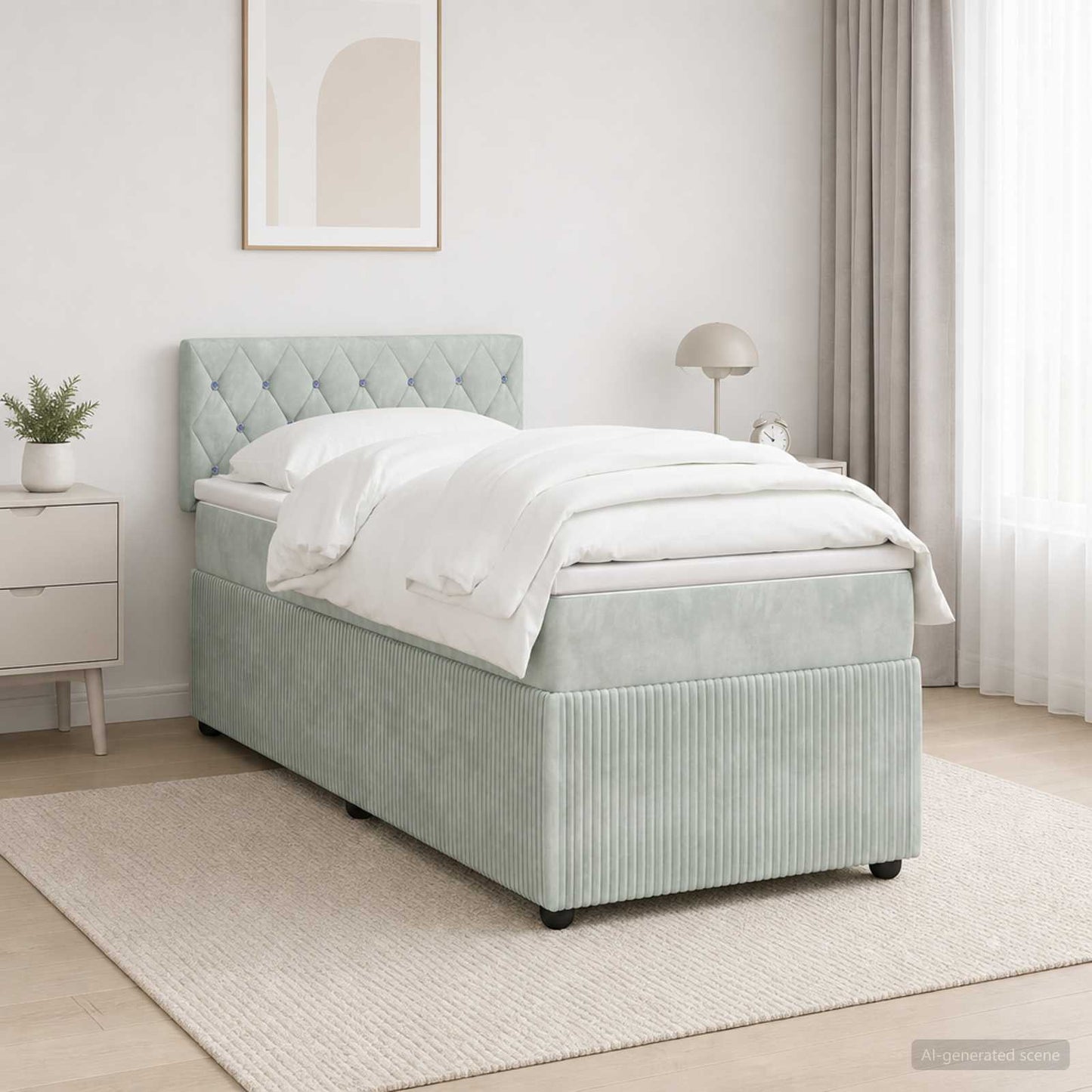 vidaXL Κρεβάτι Box Spring με Στρώμα και LED Ανοιχτό γκρι 90 x 190 cm