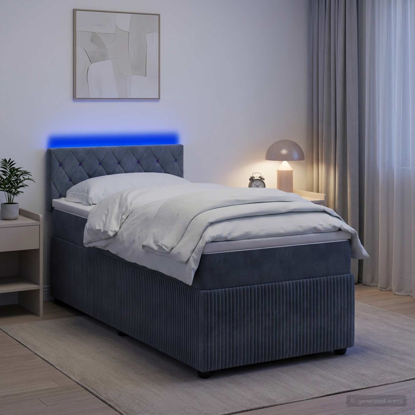 vidaXL Κρεβάτι Box Spring με Στρώμα και LED Σκούρο Γκρι 90 x 190 cm
