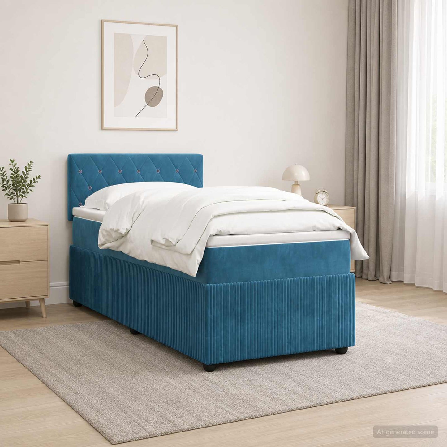 vidaXL Κρεβάτι box spring με στρώμα Μπλε 80 x 200 cm Βελούδο