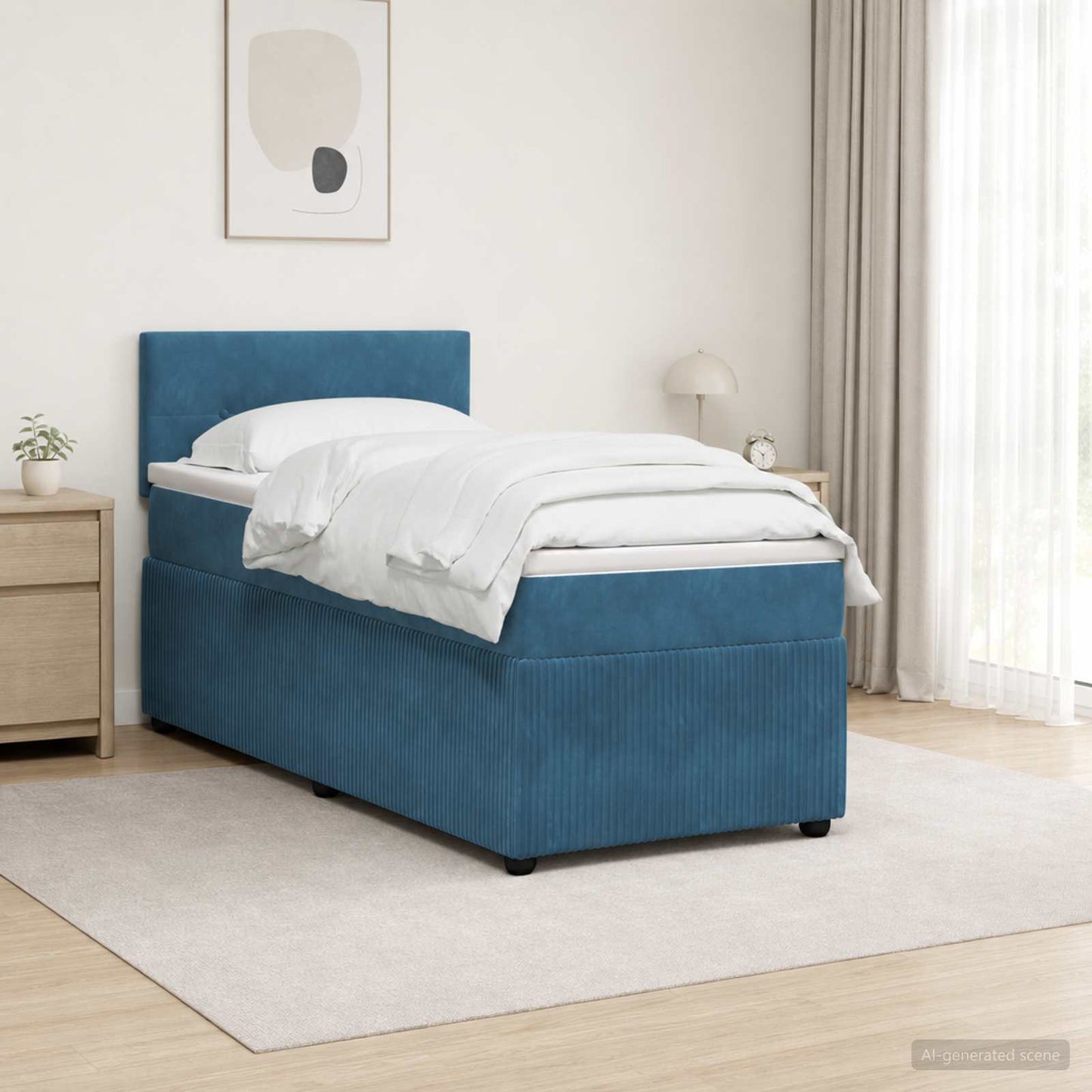 vidaXL Κρεβάτι box spring με στρώμα Μπλε 100 x 200 cm Βελούδο