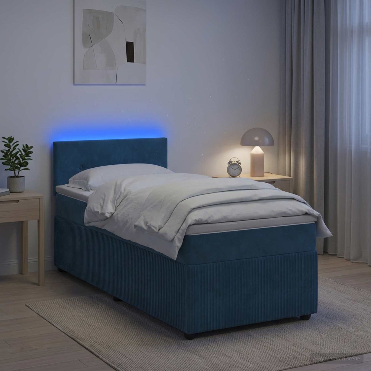 vidaXL Κρεβάτι box spring με στρώμα Μπλε 90 x 190 cm Βελούδο