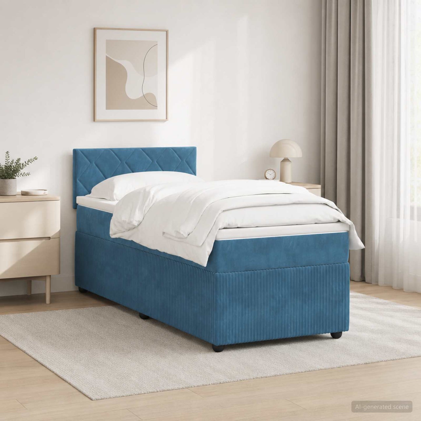 vidaXL Κρεβάτι box spring με στρώμα Μπλε 90 x 200 cm Βελούδο
