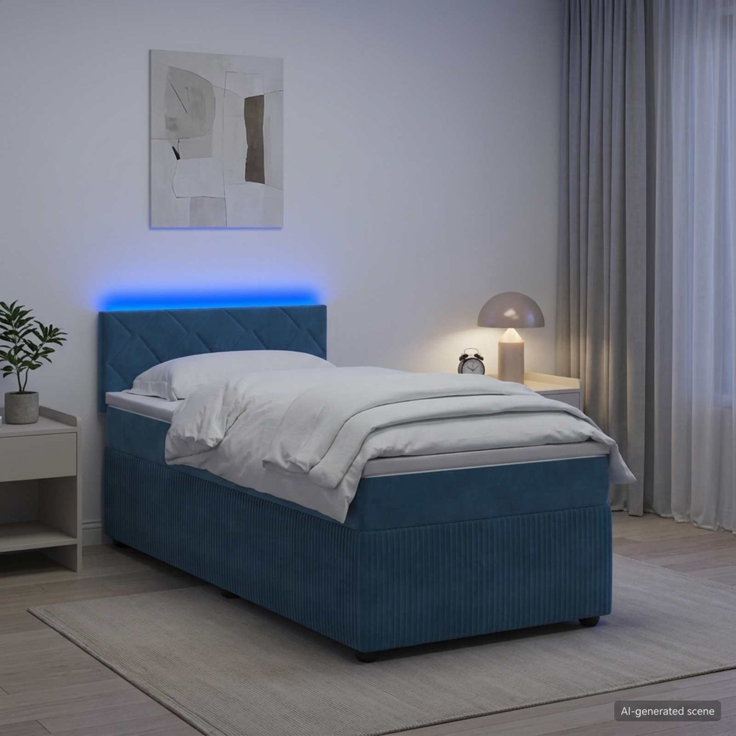 vidaXL Κρεβάτι box spring με στρώμα Μπλε 100 x 200 cm Βελούδο
