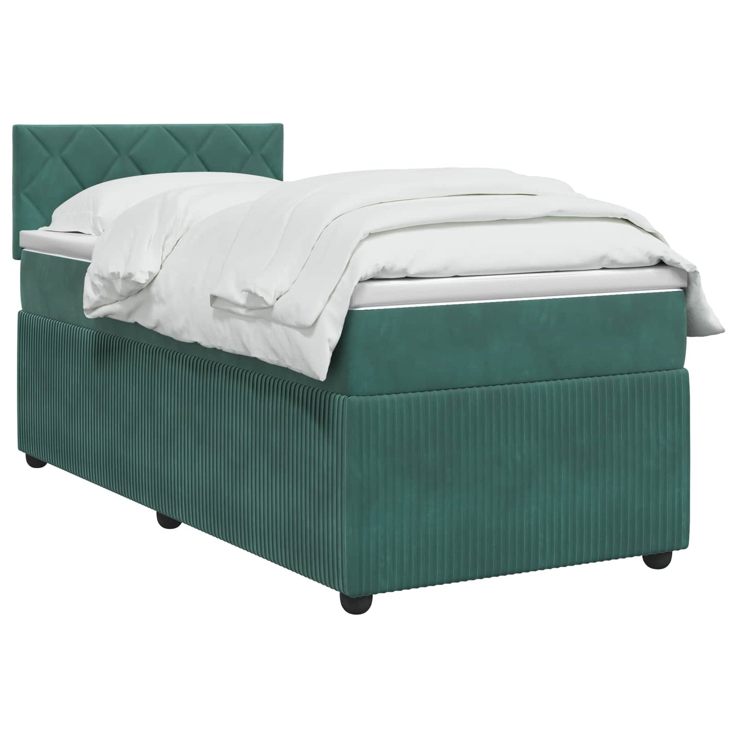vidaXL Κρεβάτι box spring με στρώμα Σκούρο Πράσινο 90 x 190 cm Βελούδο
