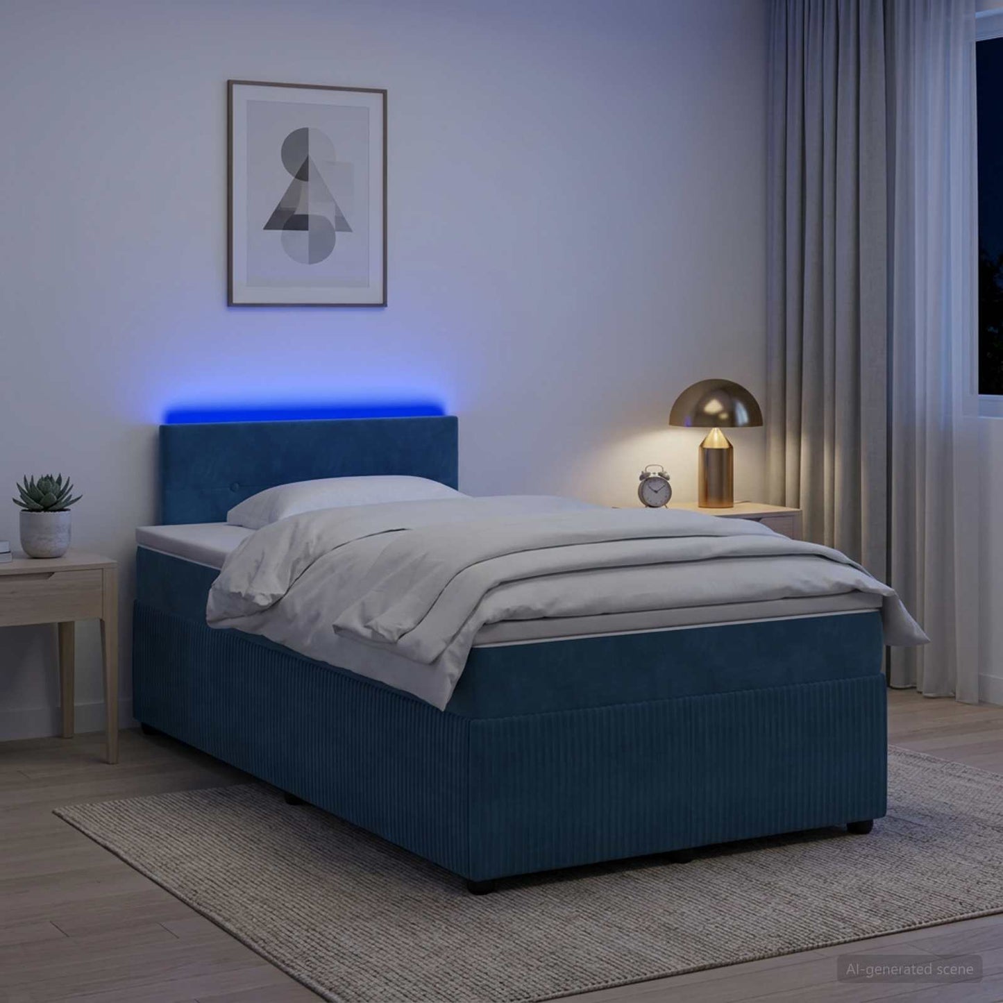 vidaXL Κρεβάτι box spring με στρώμα Μπλε 120 x 200 cm Βελούδο