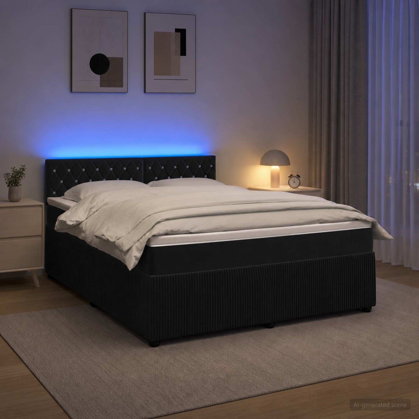 vidaXL Κρεβάτι box spring με στρώμα Μαύρο 160 x 200 cm Βελούδο