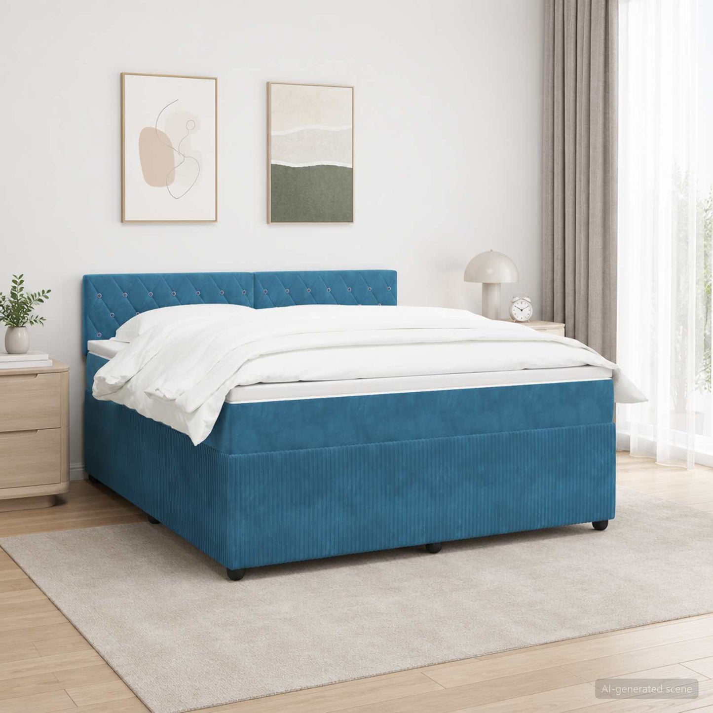 vidaXL Κρεβάτι box spring με στρώμα Μπλε 140 x 190 cm Βελούδο